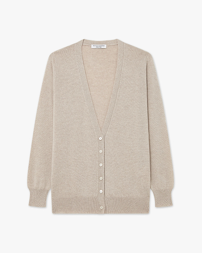 Women's Essential V-Neck Cardigan - Beige Cashmere