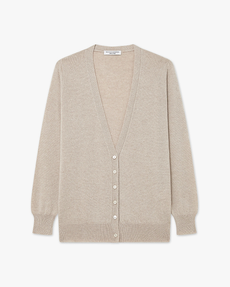 Women's Essential V-Neck Cardigan - Beige Cashmere