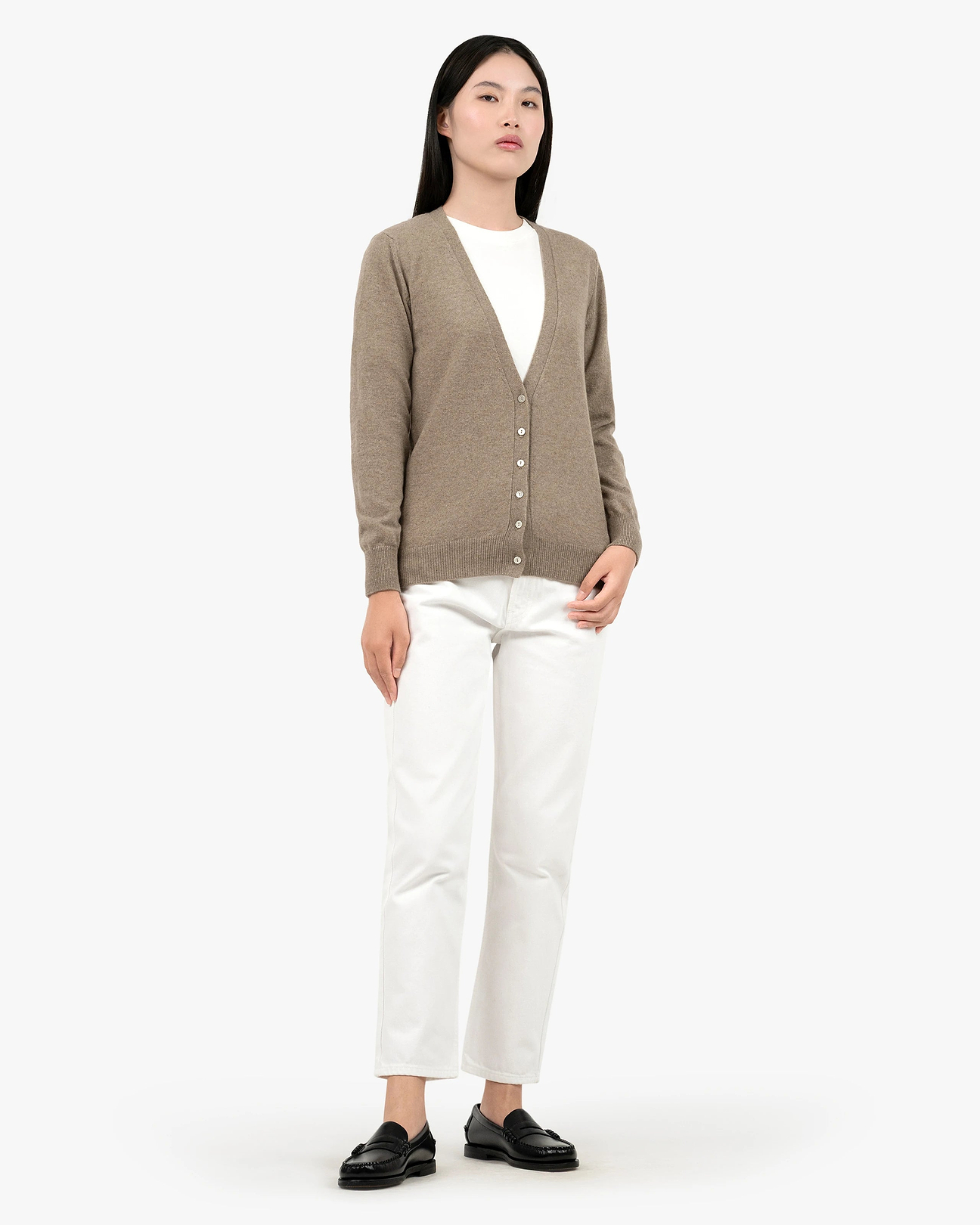 Women's Essential Cashmere Cardigan - Taupe | MaisonCashmere