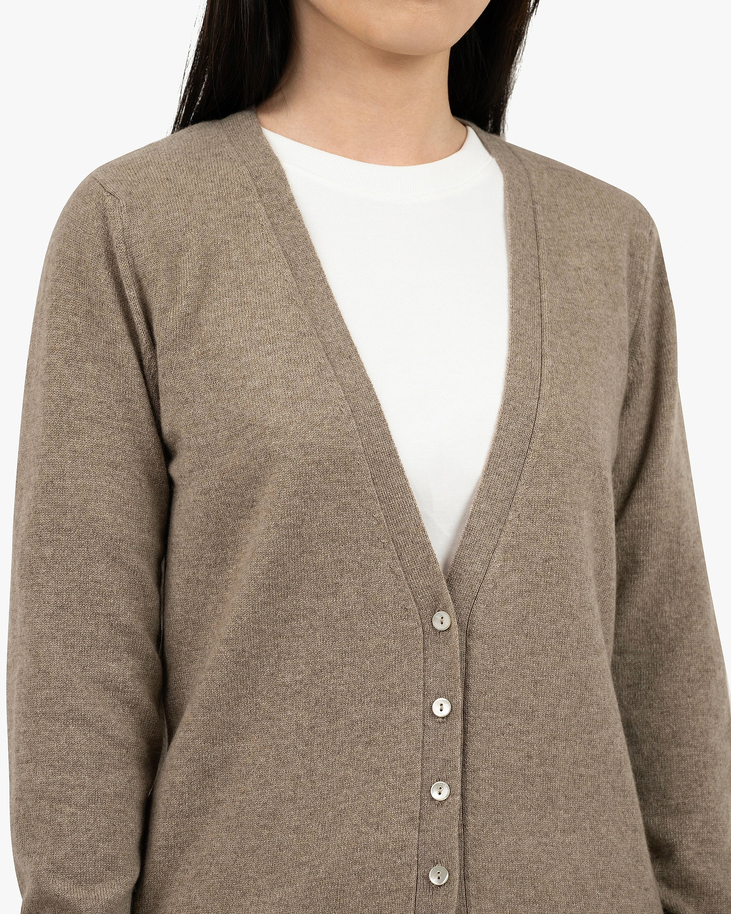 Women's Essential V-Neck Cardigan - Taupe Cashmere