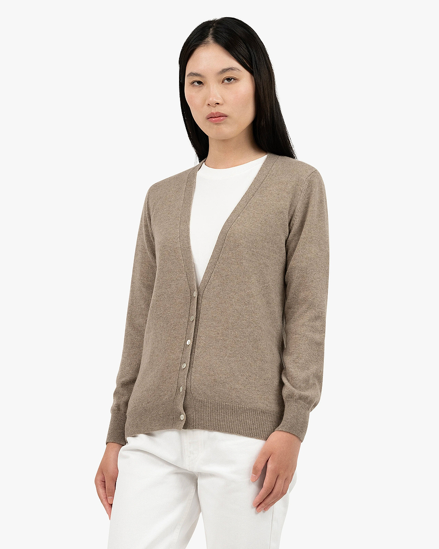 Women's Essential V-Neck Cardigan - Taupe Cashmere