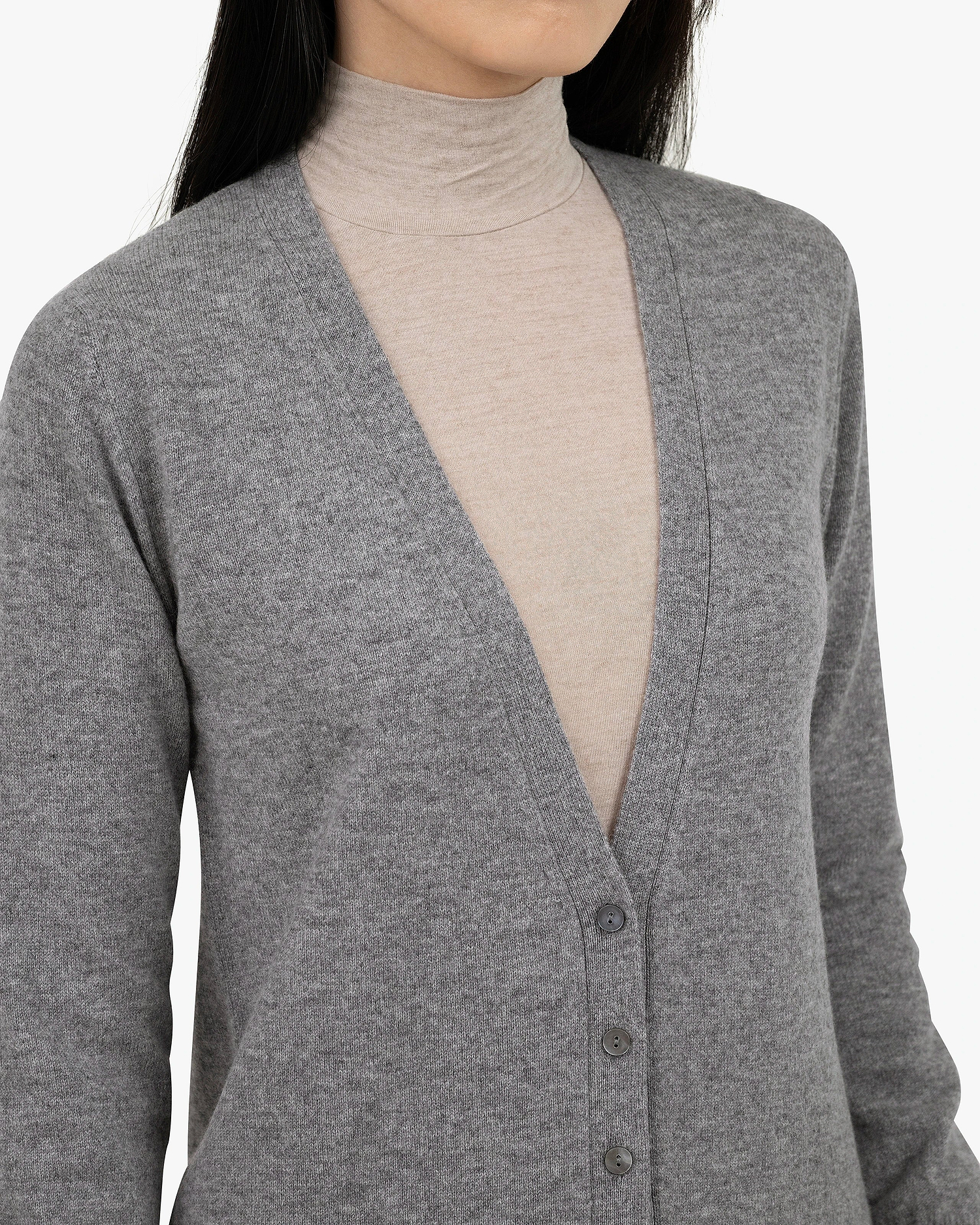 Women's Essential V-Neck Cardigan - Medium Grey Cashmere