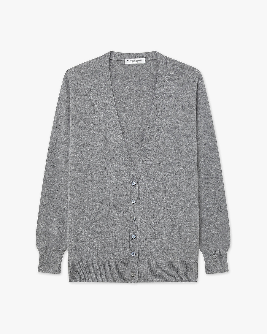 Women's Essential V-Neck Cardigan - Medium Grey Cashmere