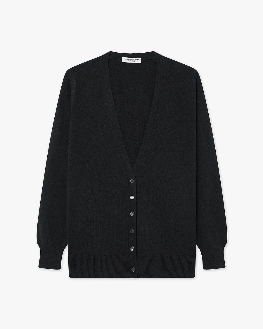 Women's Essential V-Neck Cardigan - Black Cashmere
