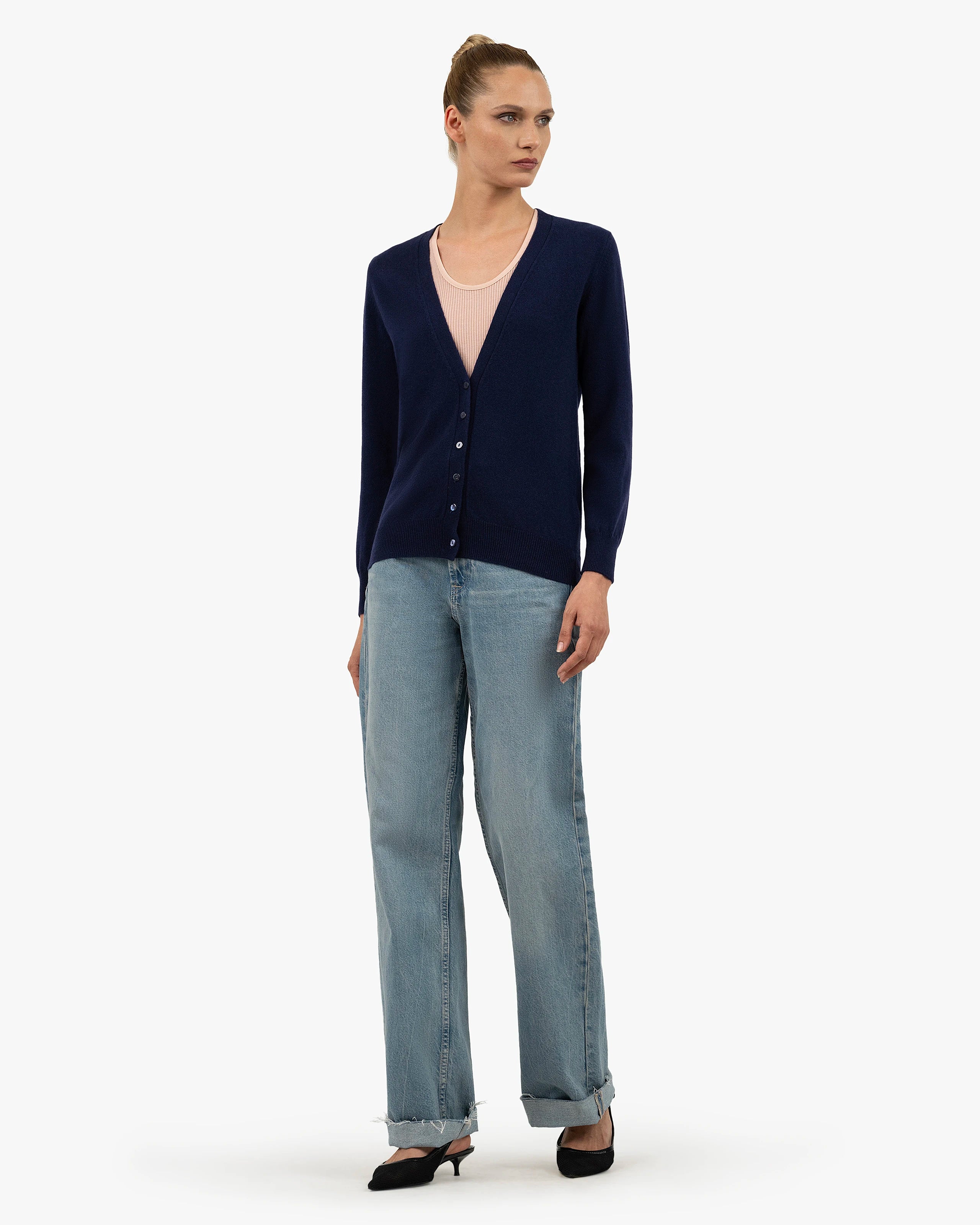 Women's Essential V-Neck Cardigan - Blue Cashmere