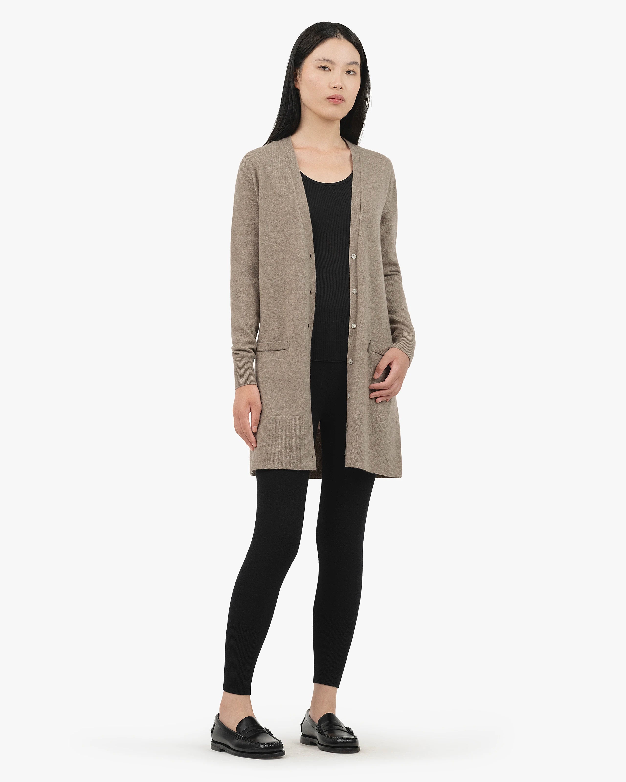 Essential Long Cardigan - Taupe Cashmere