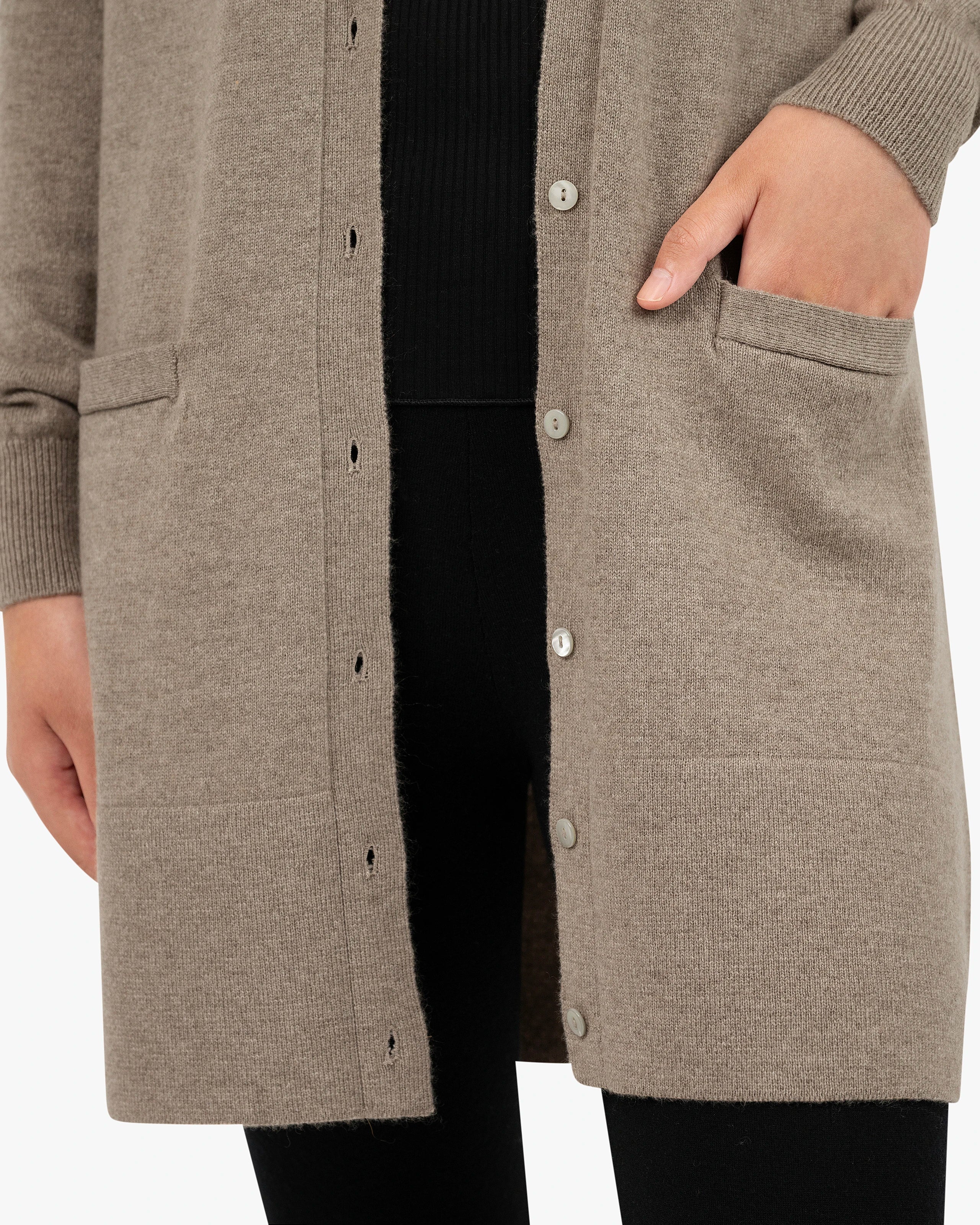 Essential Long Cardigan - Taupe Cashmere