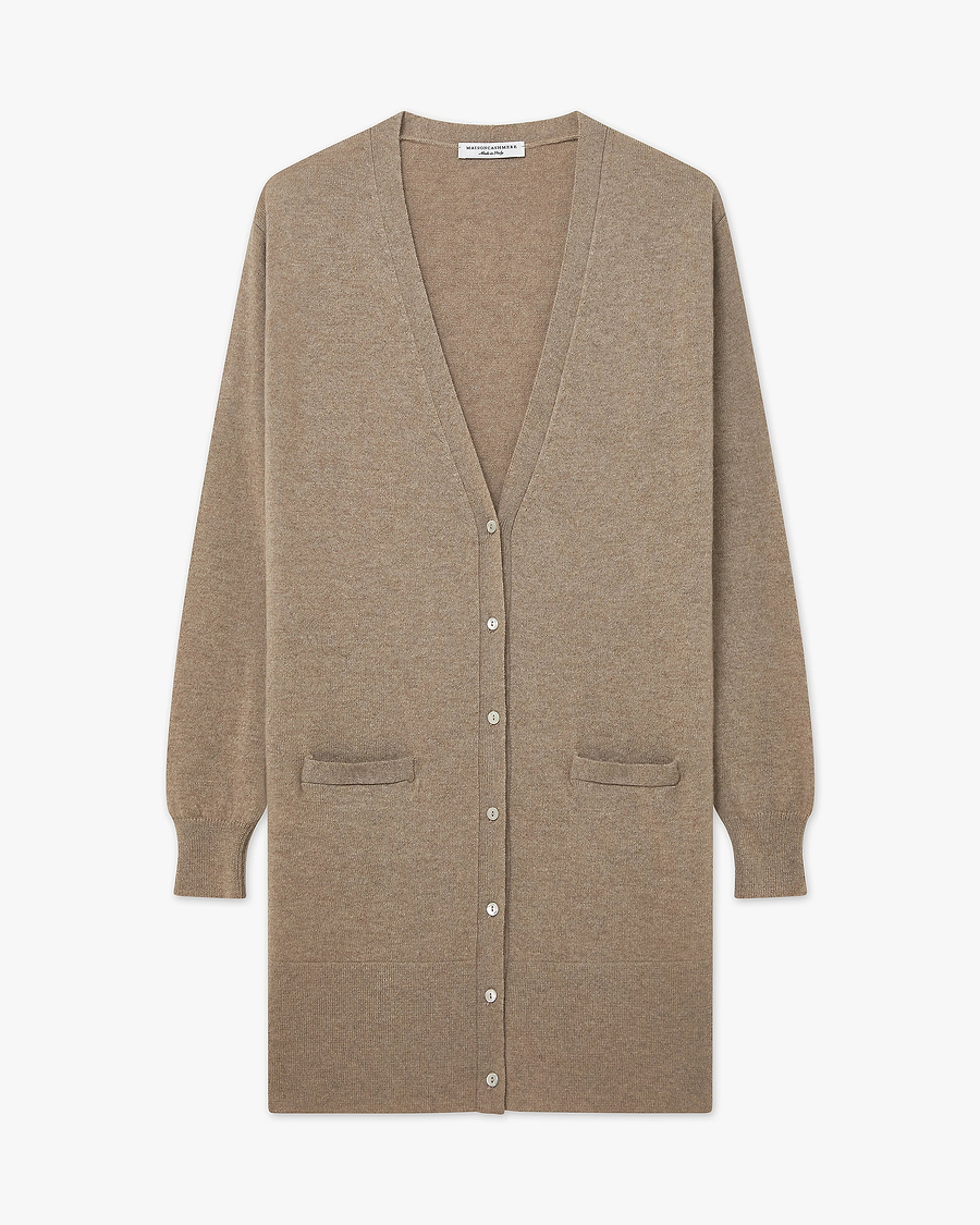 Essential Long Cardigan - Taupe Cashmere