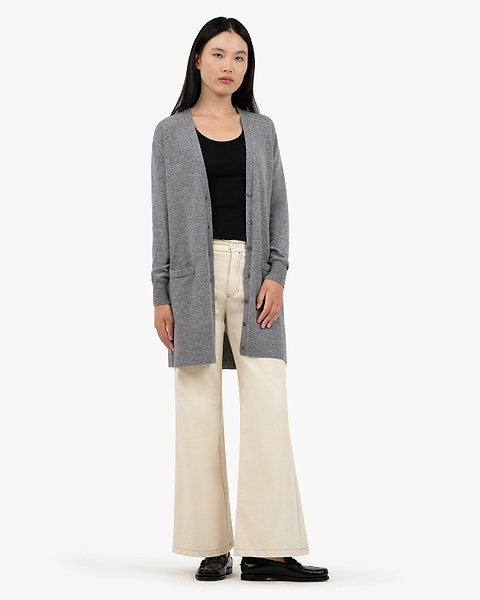 Essential Long Cardigan - Medium Grey Cashmere