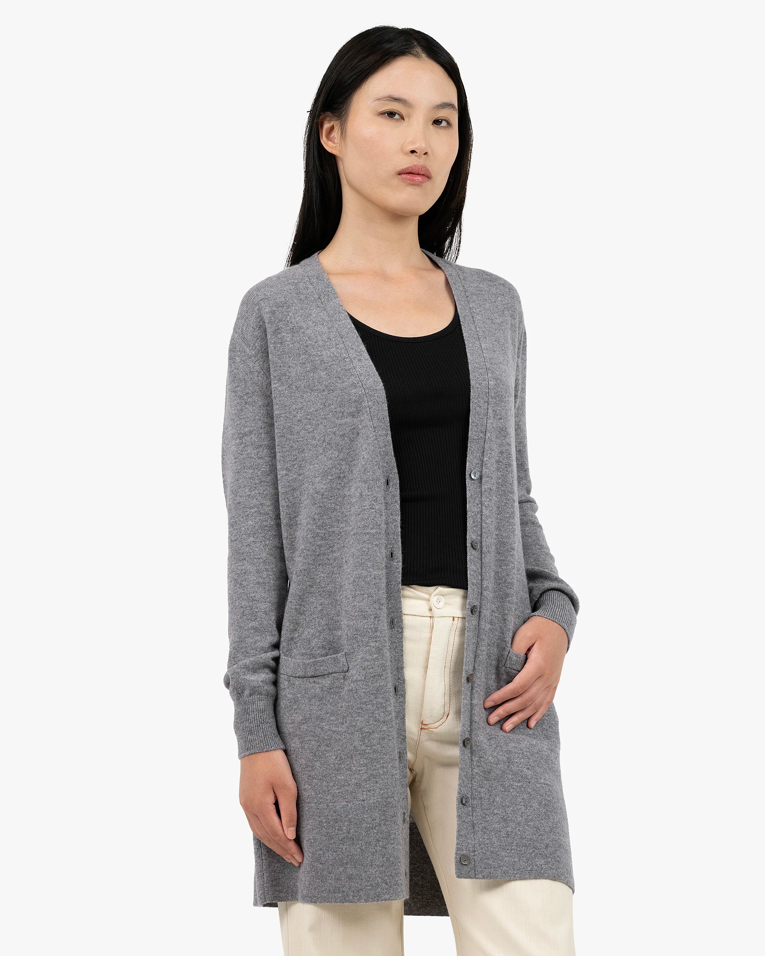 Essential Long Cardigan - Medium Grey Cashmere