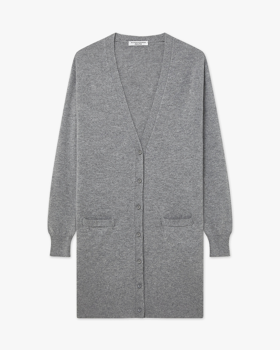 Essential Long Cardigan - Medium Grey Cashmere