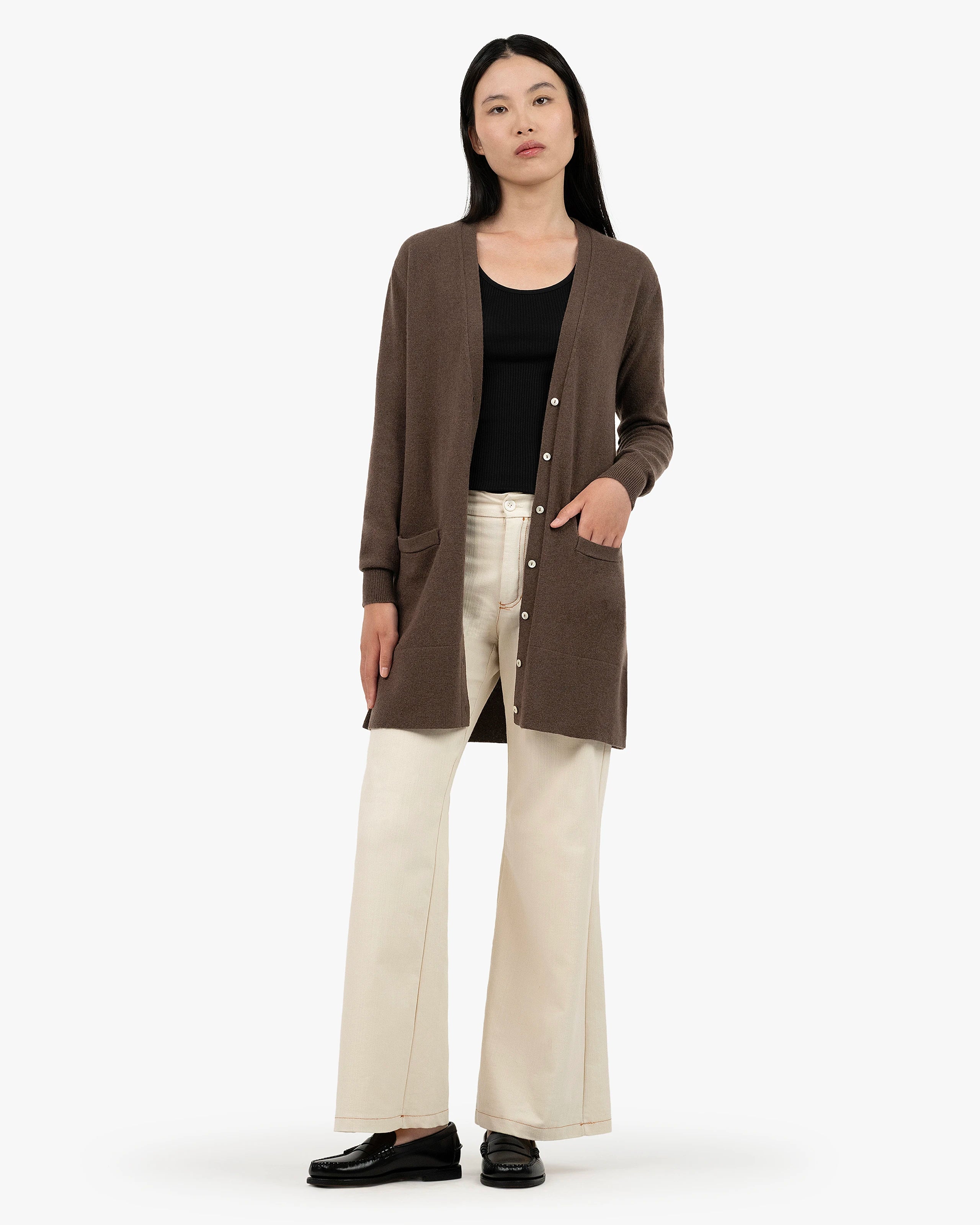 Essential Long Cardigan - Brown Cashmere