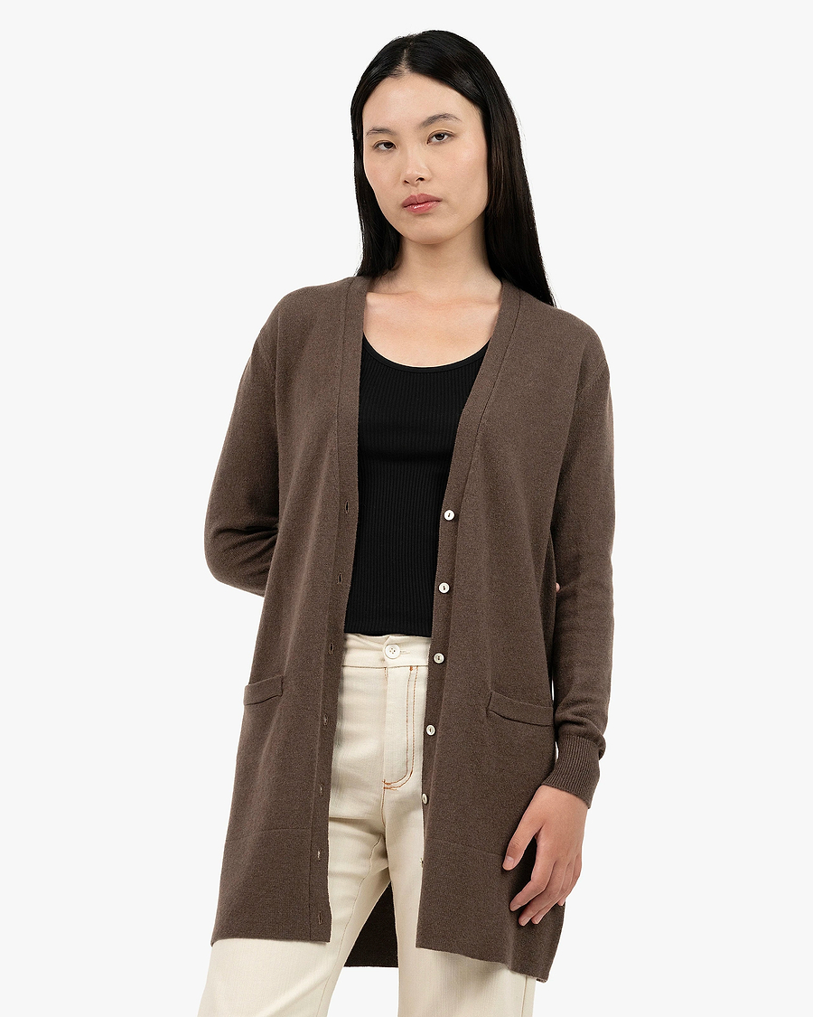 Essential Long Cardigan - Brown Cashmere