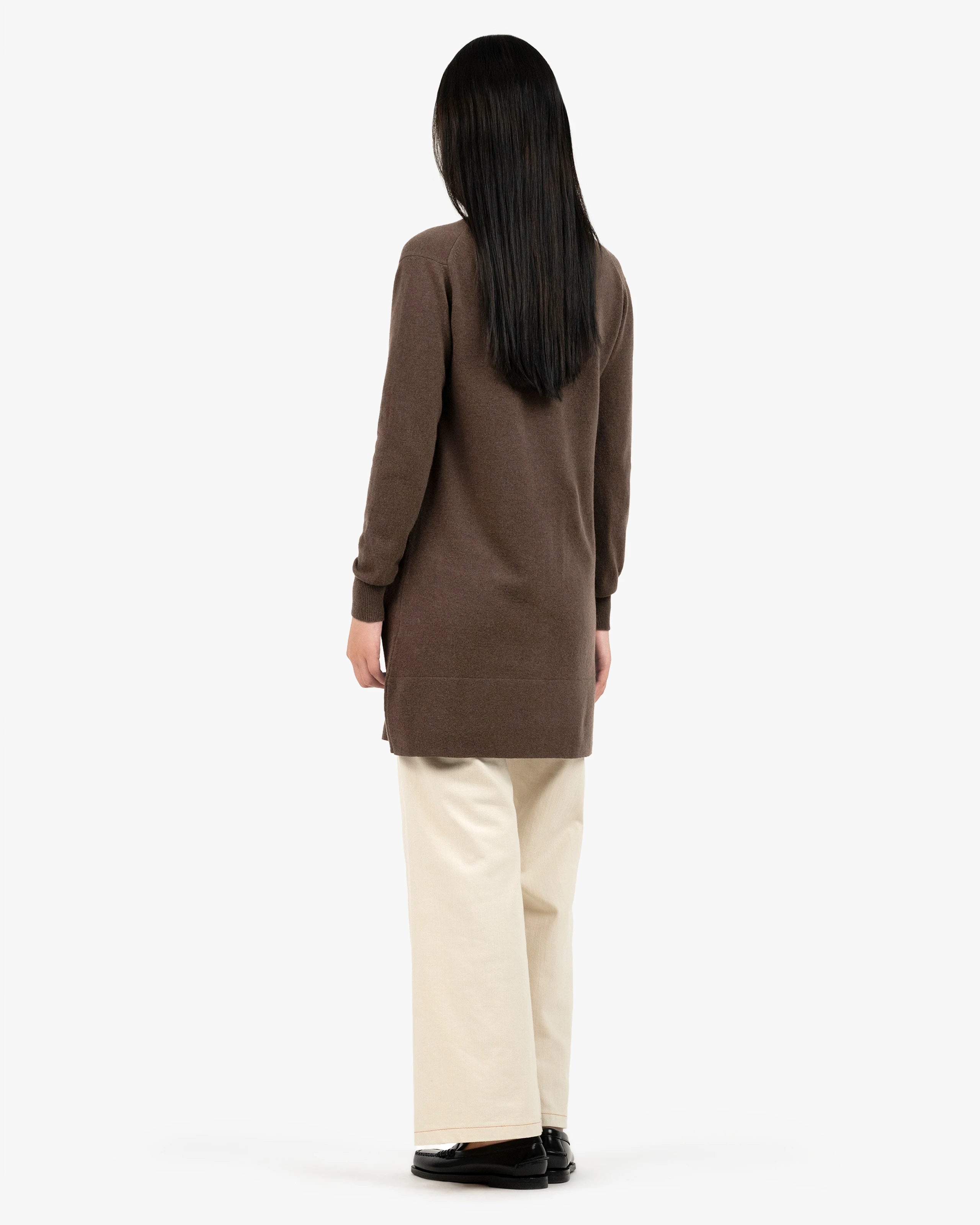 Women's Essential Long Cashmere Cardigan - Brown | MaisonCashmere