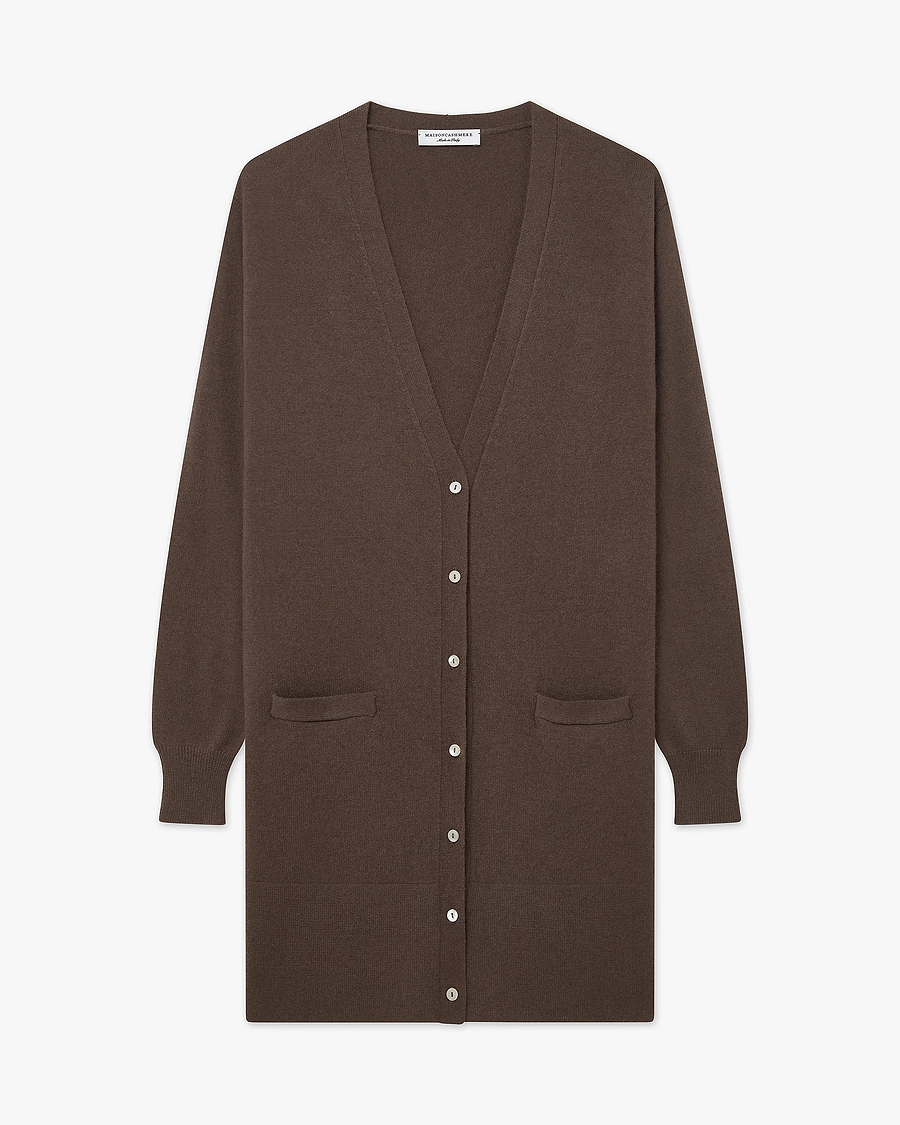 Essential Long Cardigan - Brown Cashmere