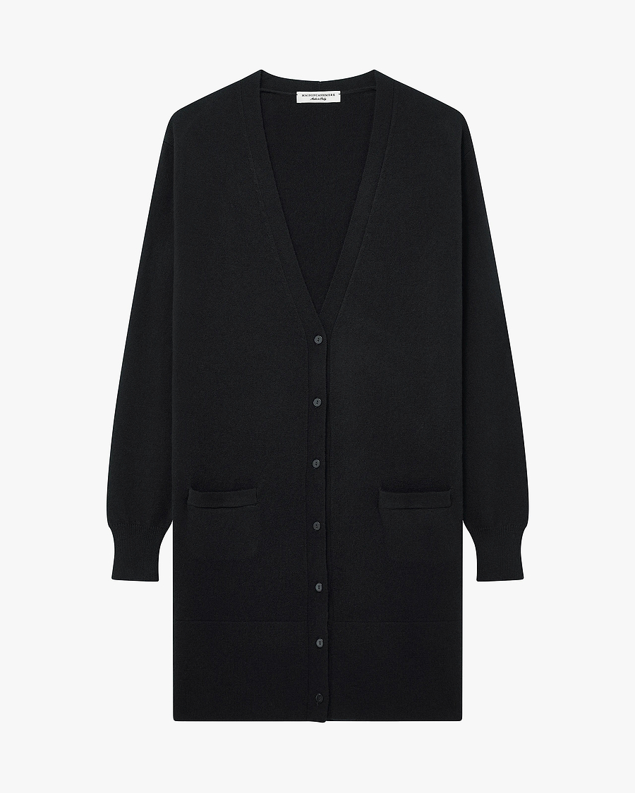 Essential Long Cardigan - Black Cashmere