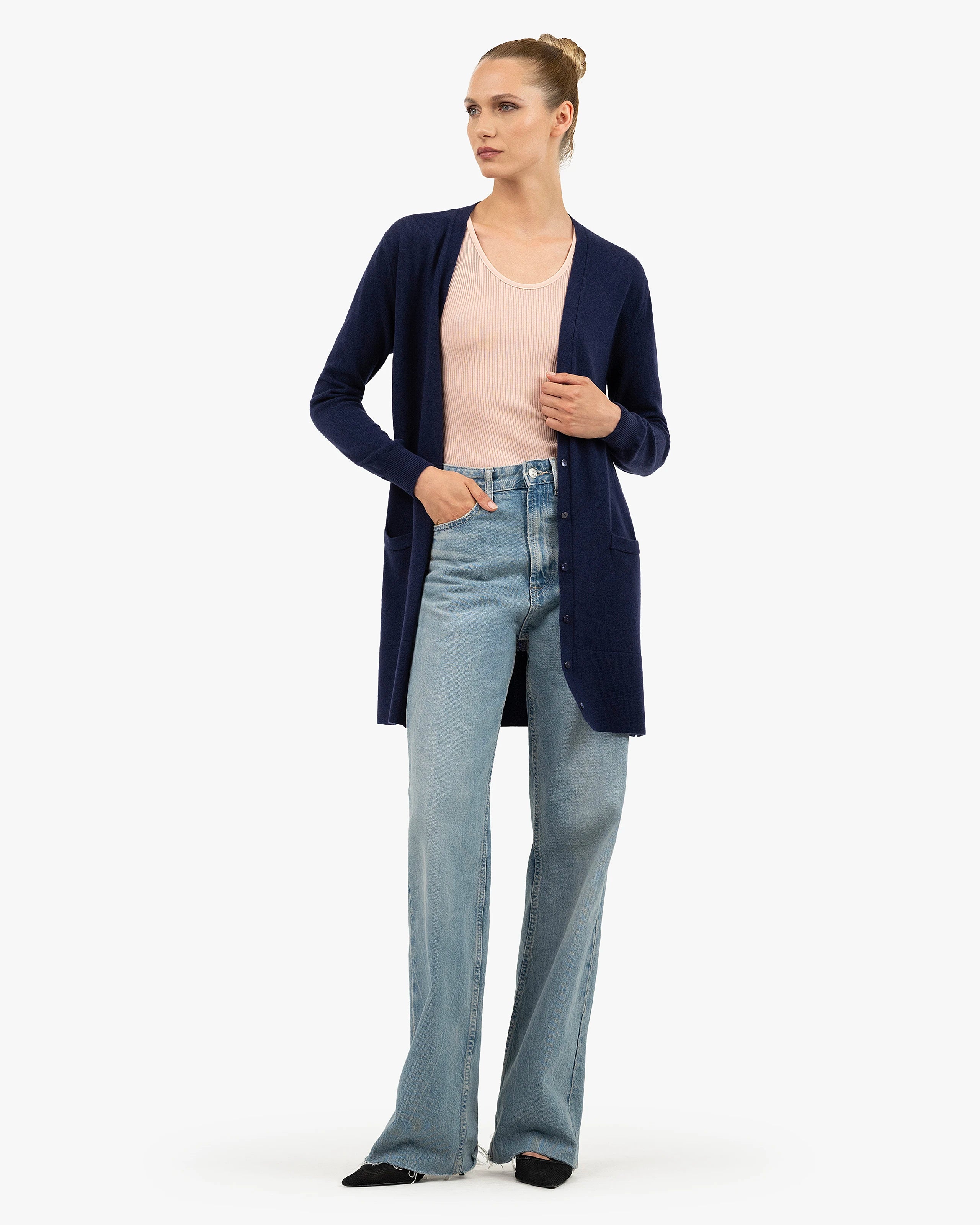 Essential Long Cardigan - Blue Cashmere