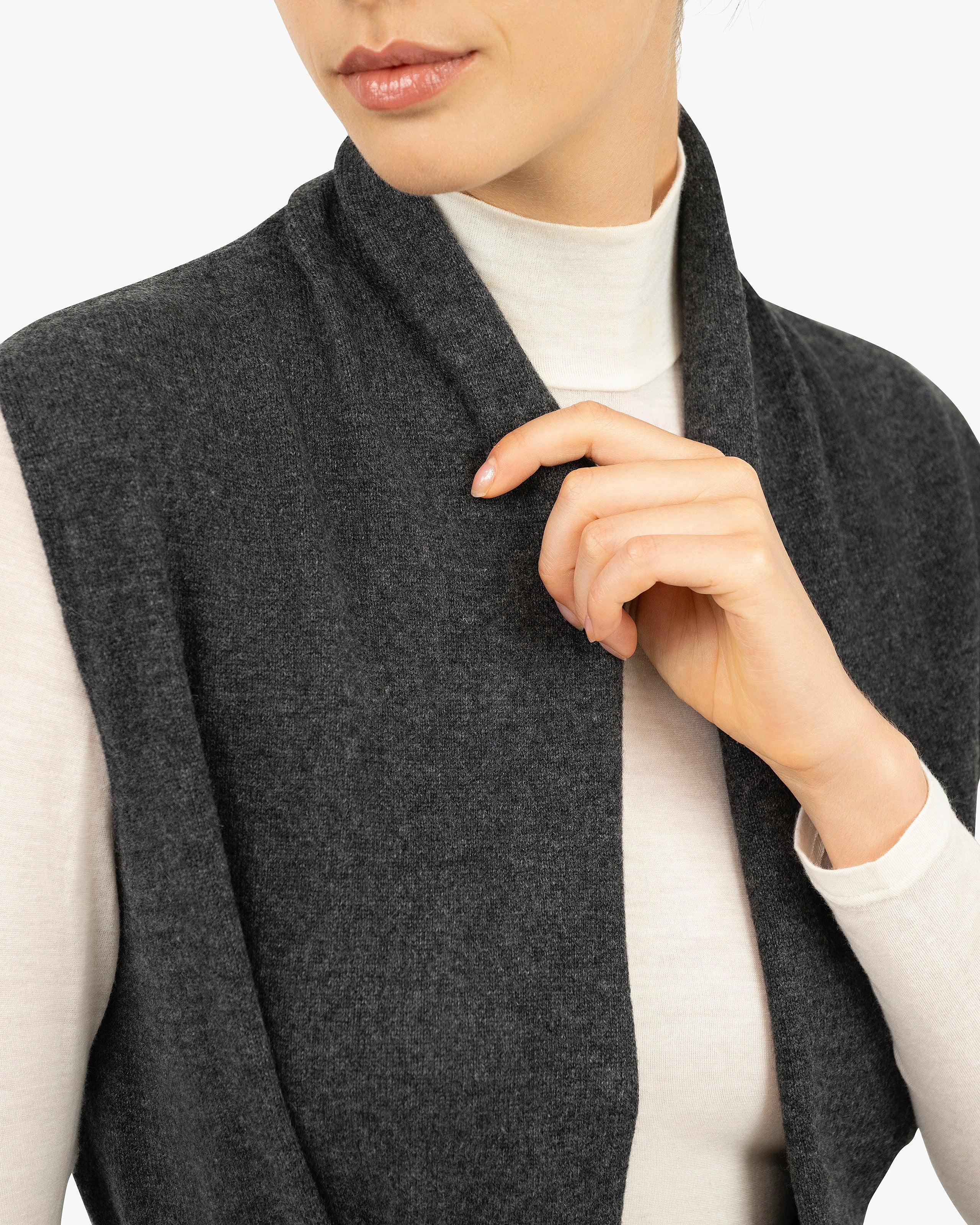 Essential Sleeveless Cardigan - Charcoal Cashmere