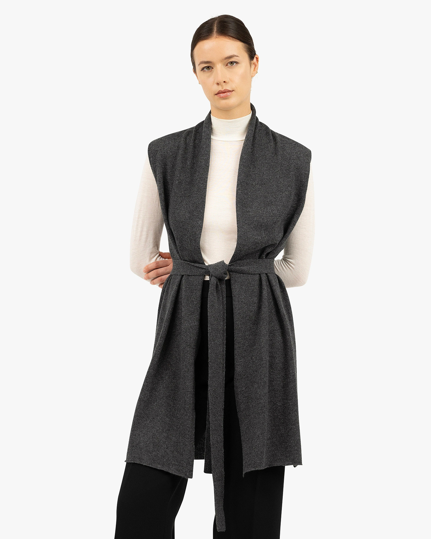 Essential Sleeveless Cardigan - Charcoal Cashmere