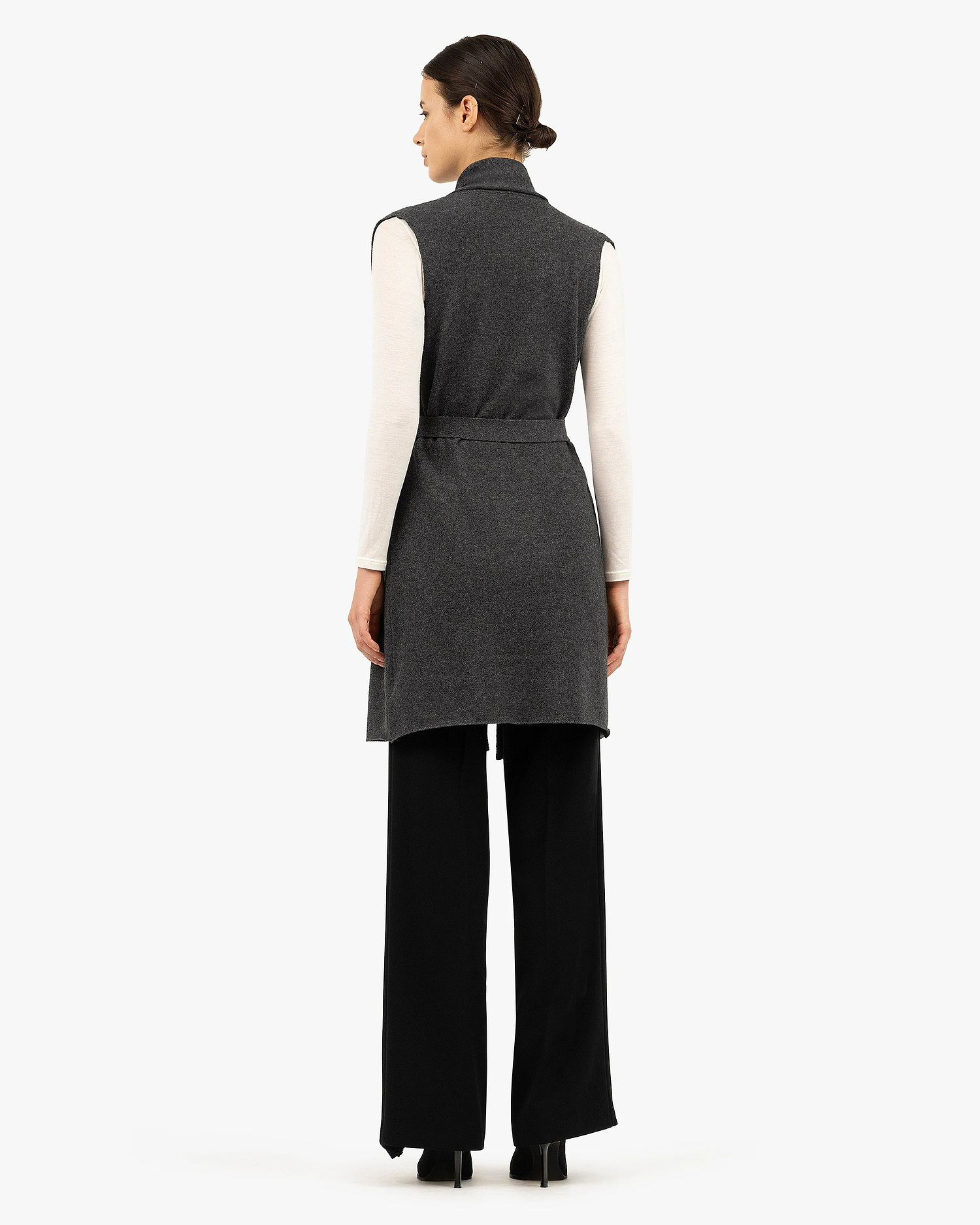 Essential Sleeveless Cardigan - Charcoal Cashmere