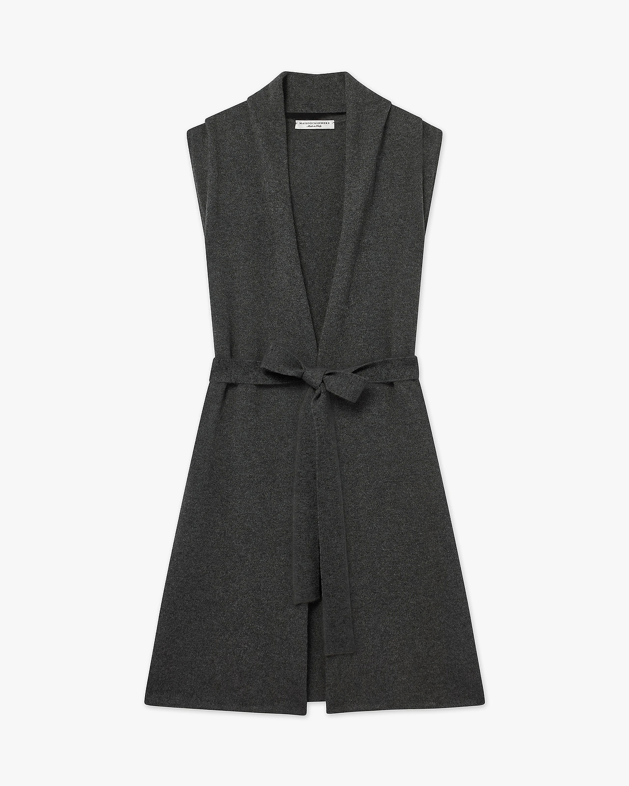 Essential Long Sleeveless Cashmere Cardigan - Charcoal