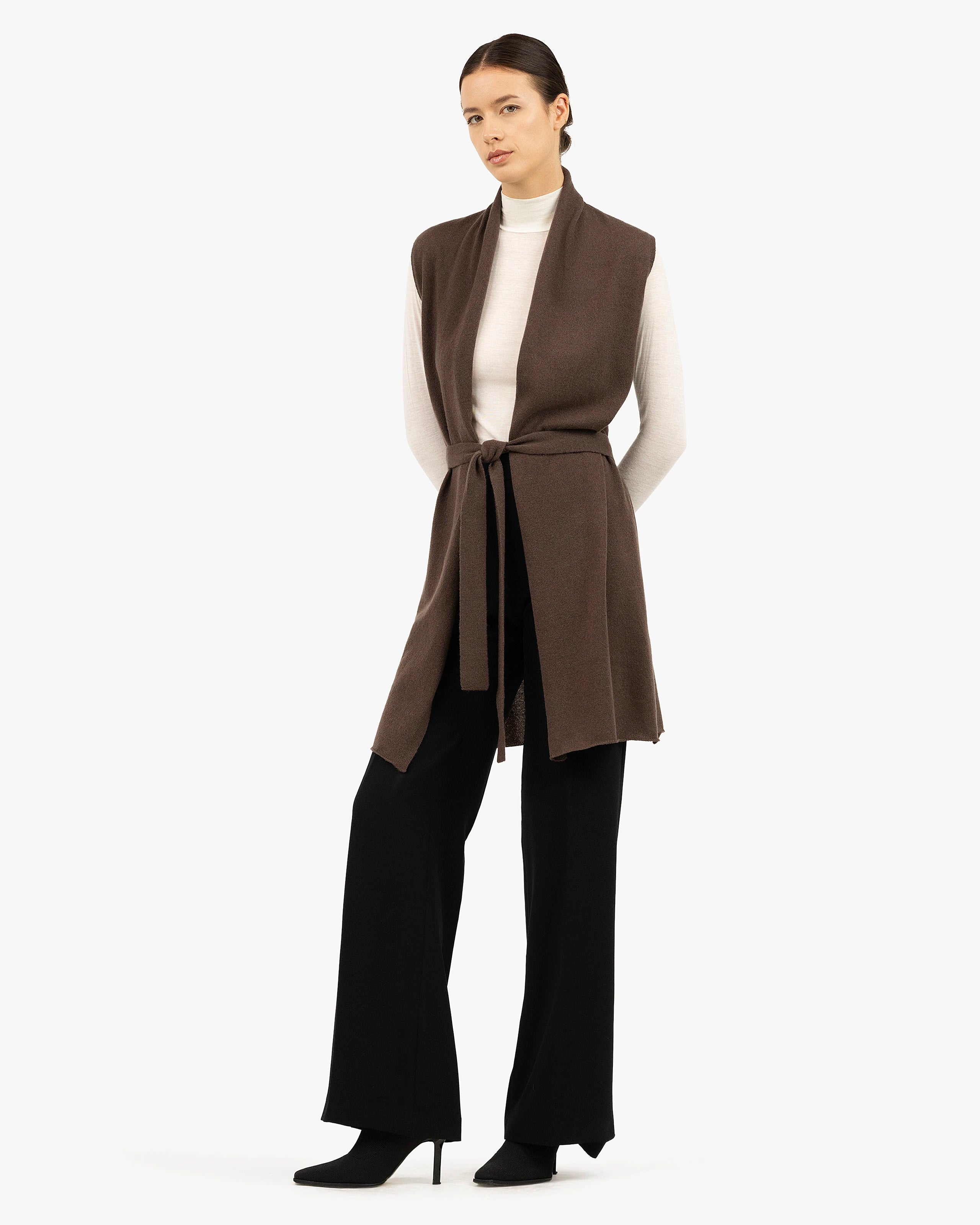 Essential Sleeveless Cardigan - Brown Cashmere
