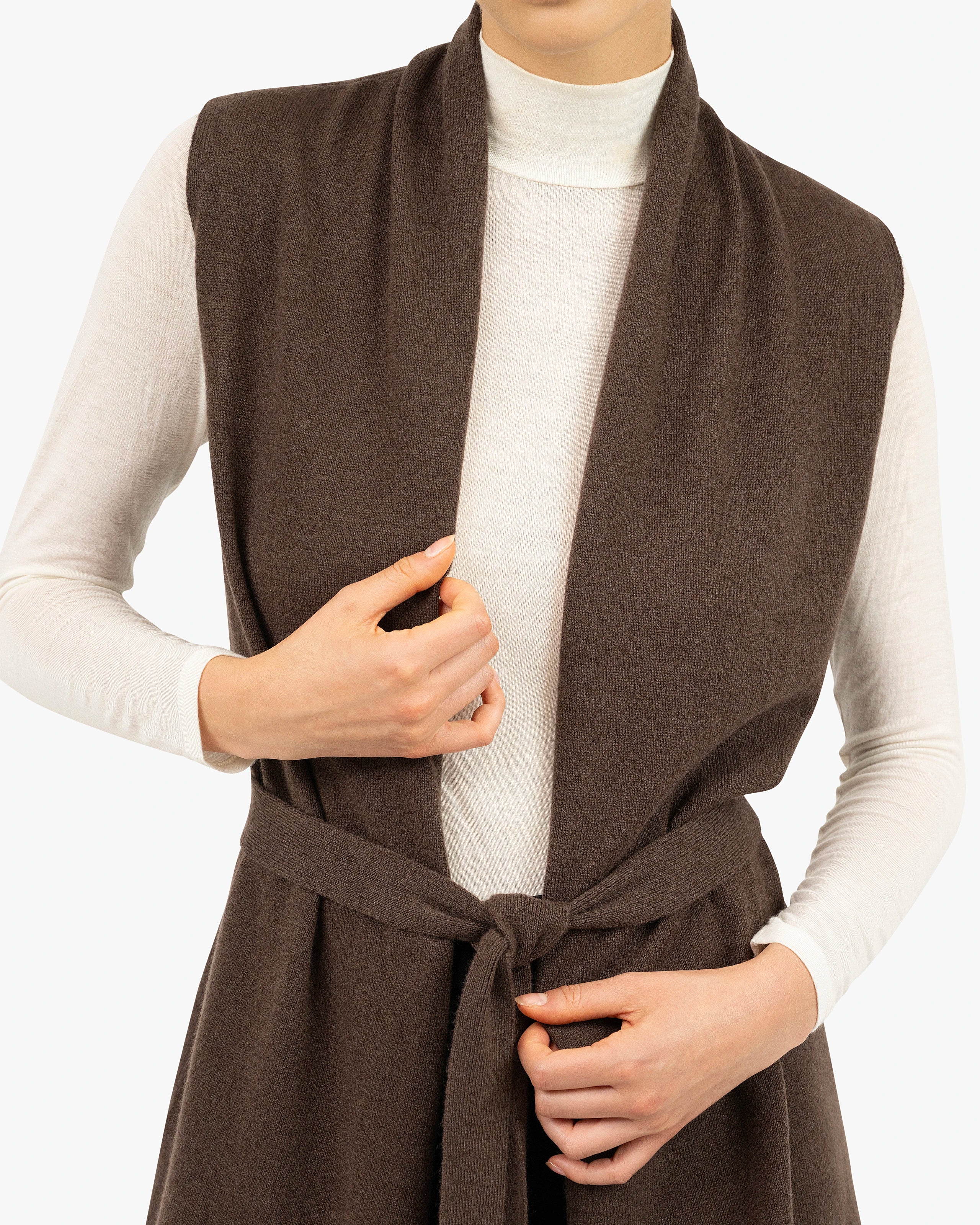 Essential Sleeveless Cardigan - Brown Cashmere