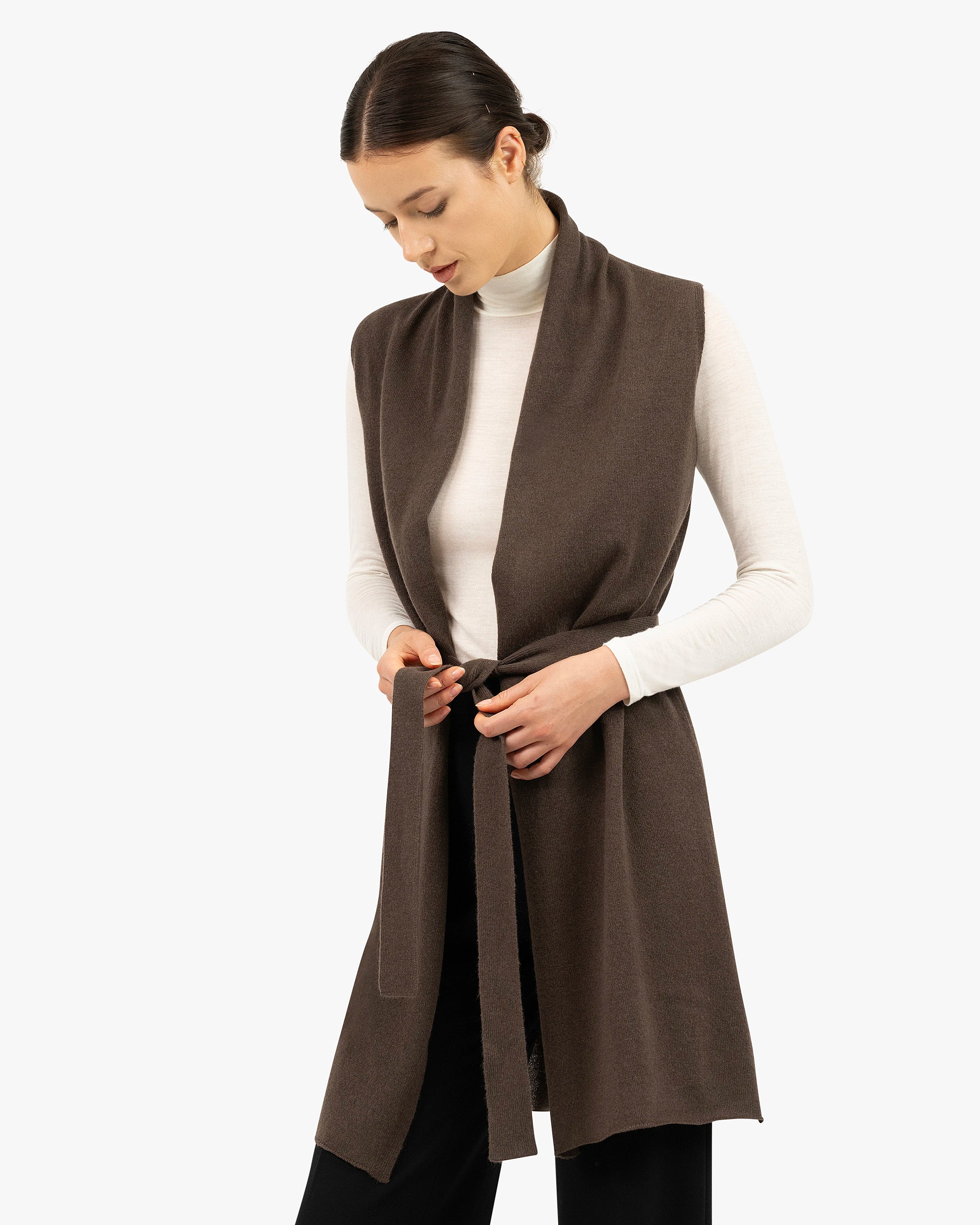 Essential Sleeveless Cardigan - Brown Cashmere