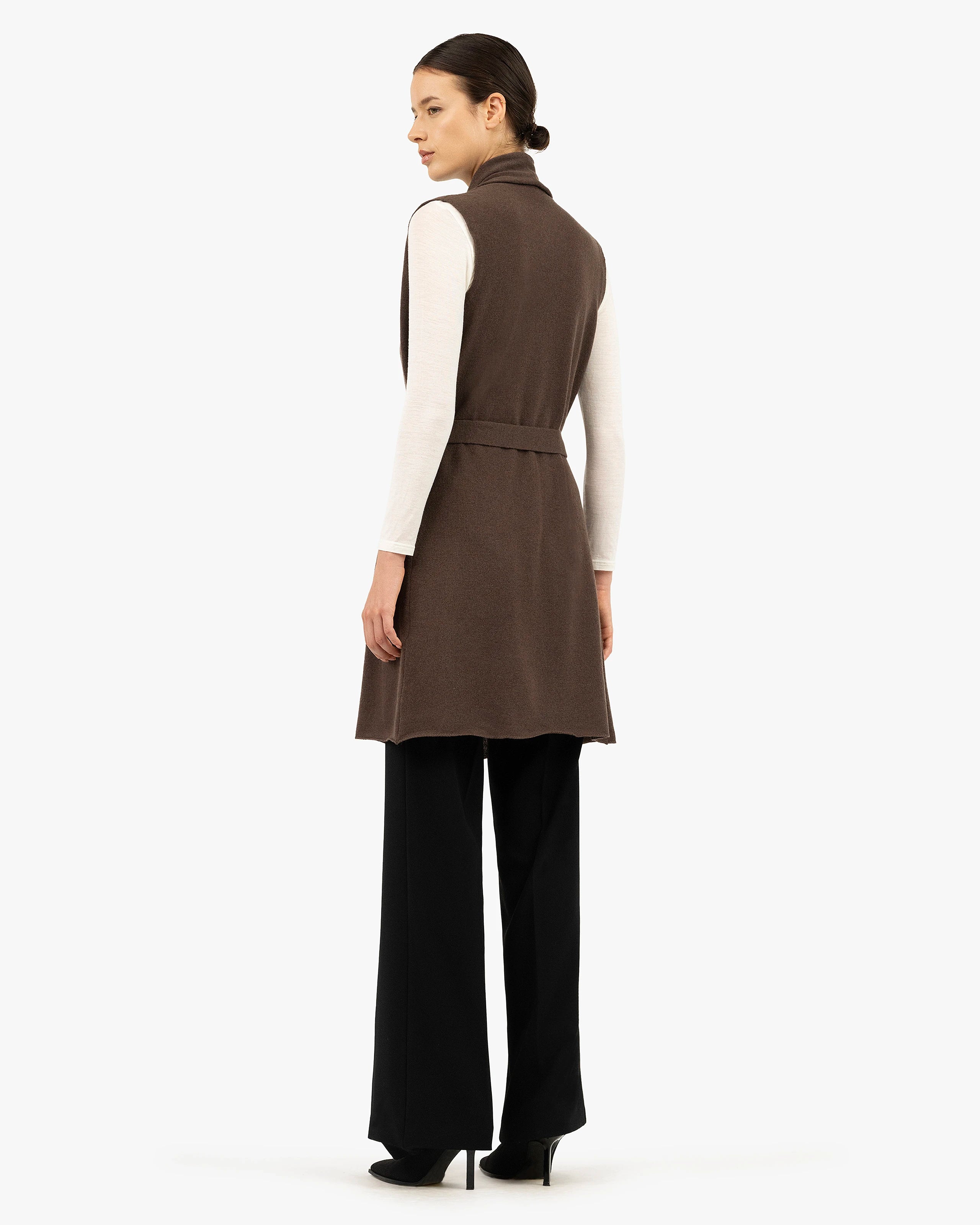 Essential Sleeveless Cardigan - Brown Cashmere