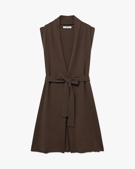 Essential Sleeveless Cardigan - Brown Cashmere