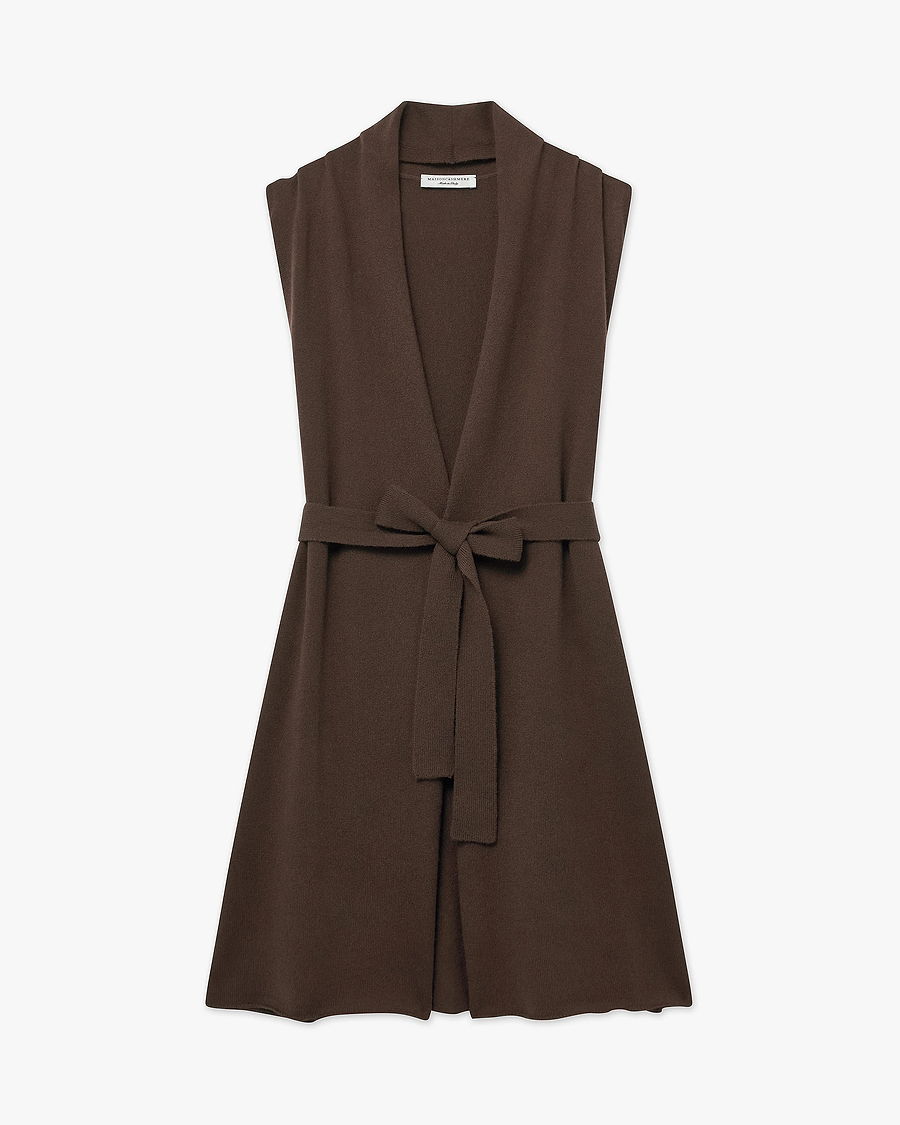 Essential Sleeveless Cardigan - Brown Cashmere