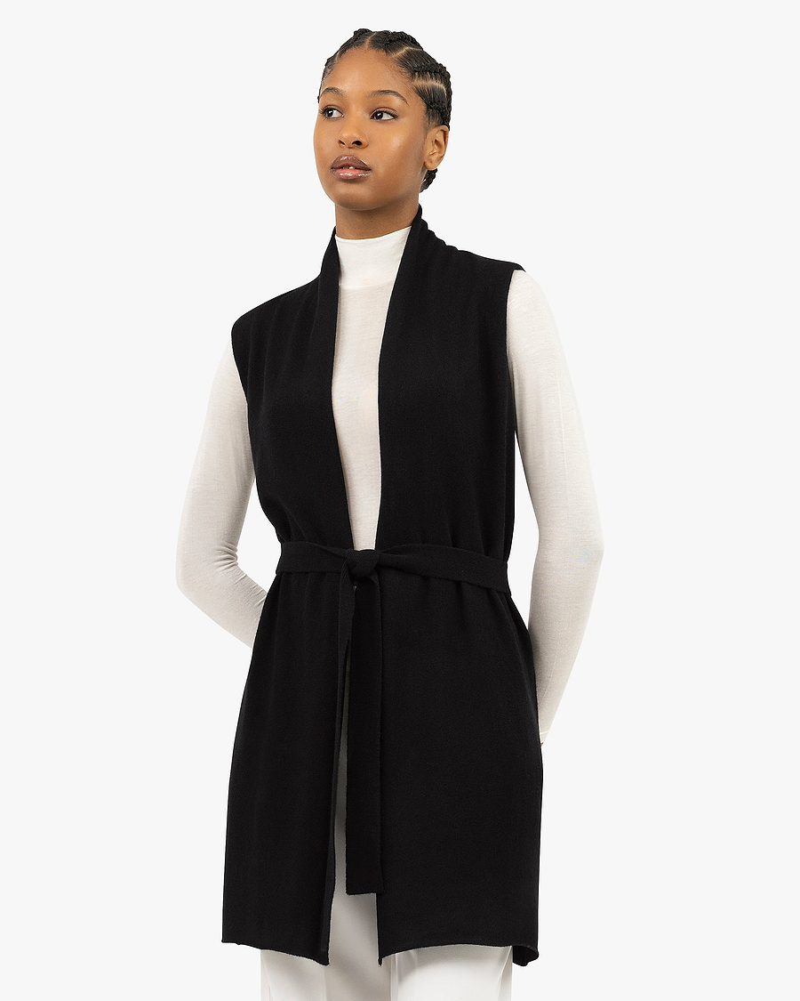 Essential Sleeveless Cardigan - Black Cashmere