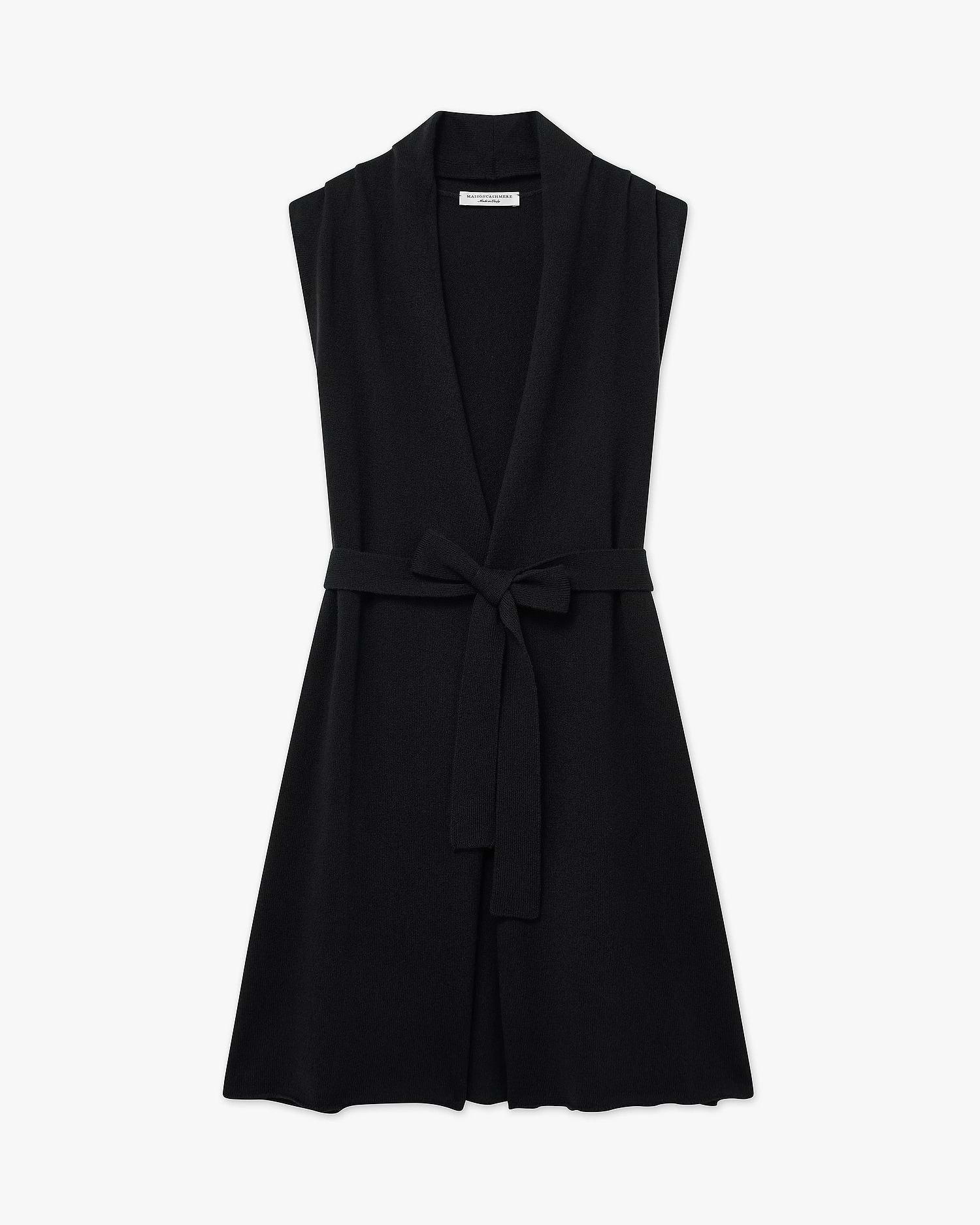 Essential Long Sleeveless Cashmere Cardigan - Black | MaisonCashmere Essential Long Sleeveless Cashmere Cardigan - Black | MaisonCashmere