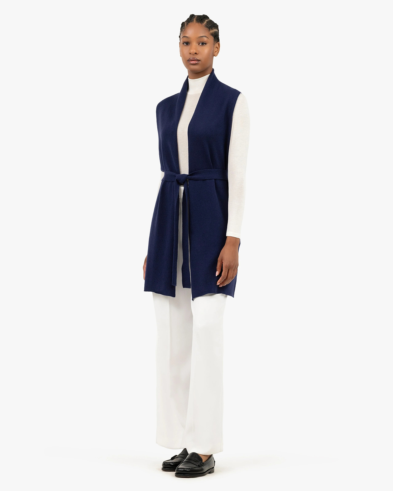 Essential Long Sleeveless Cashmere Cardigan - Blue | MaisonCashmere