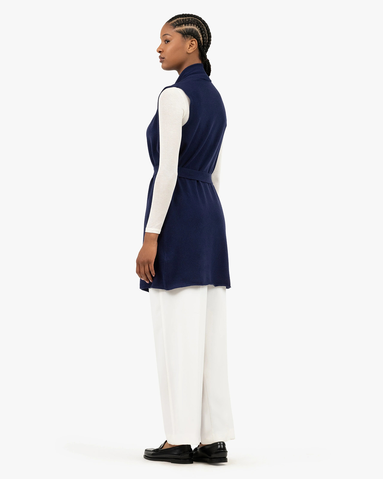 Essential Long Sleeveless Cashmere Cardigan - Blue | MaisonCashmere