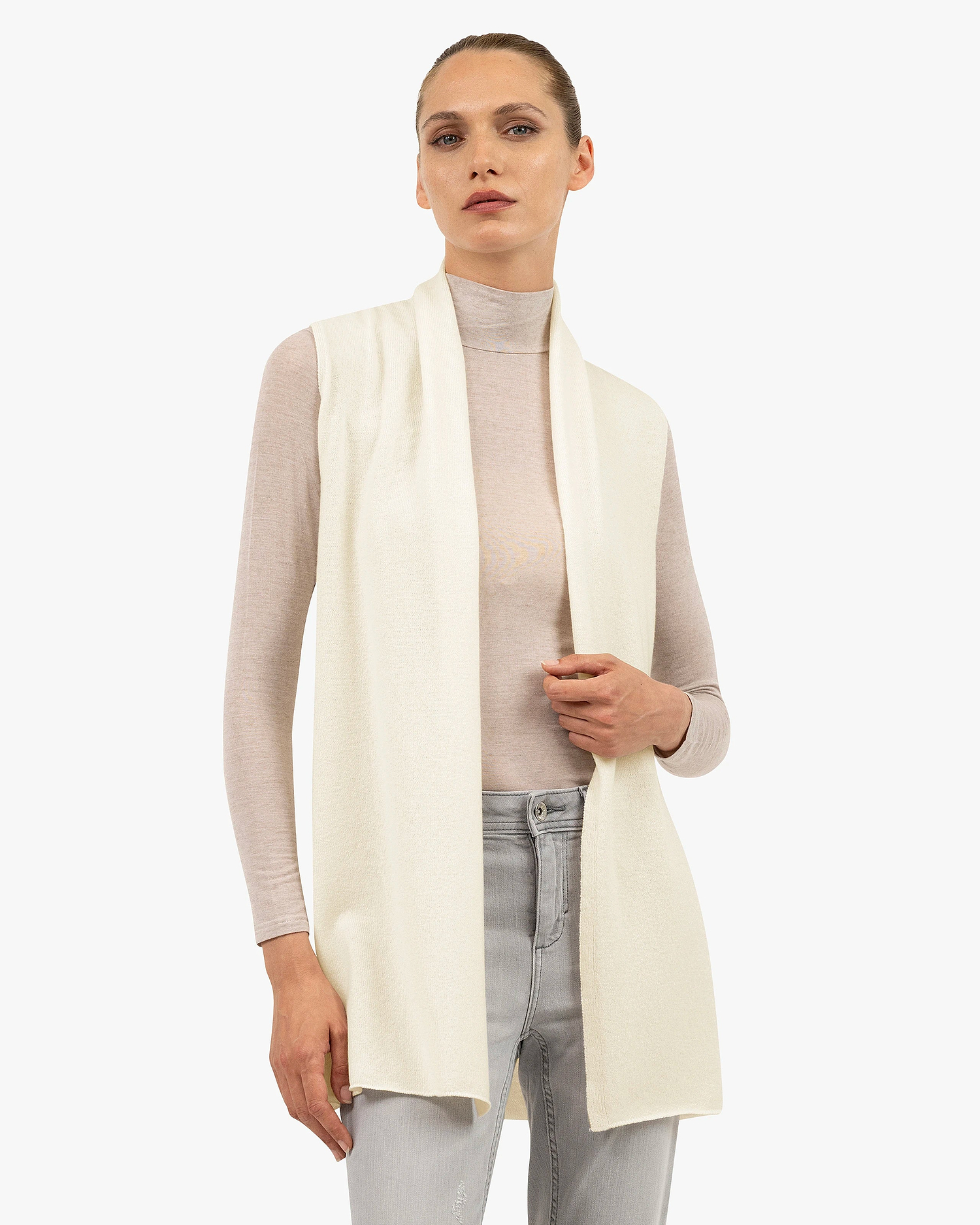 Essential Sleeveless Cardigan - White Cashmere