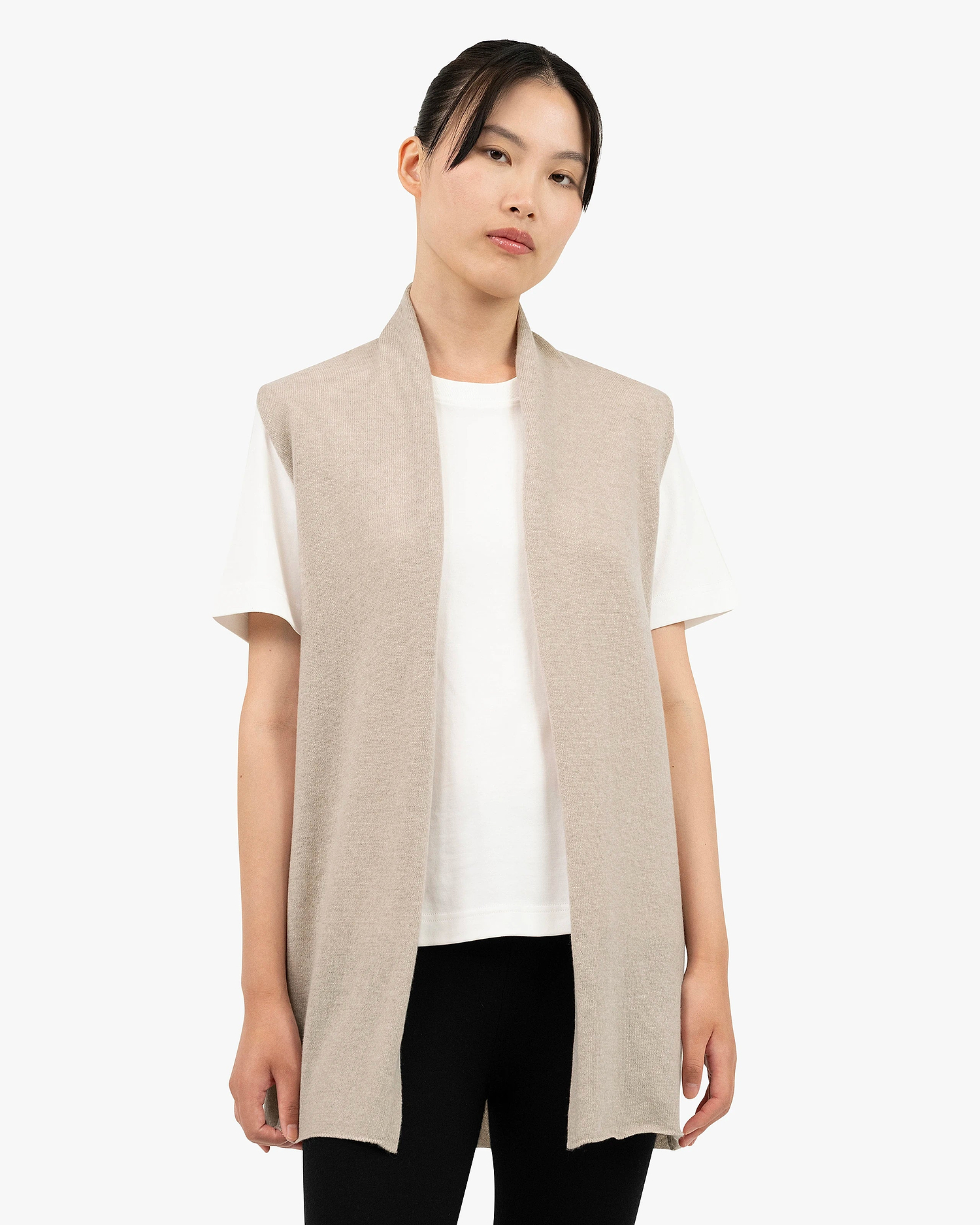 Essential Sleeveless Cardigan - Beige Cashmere