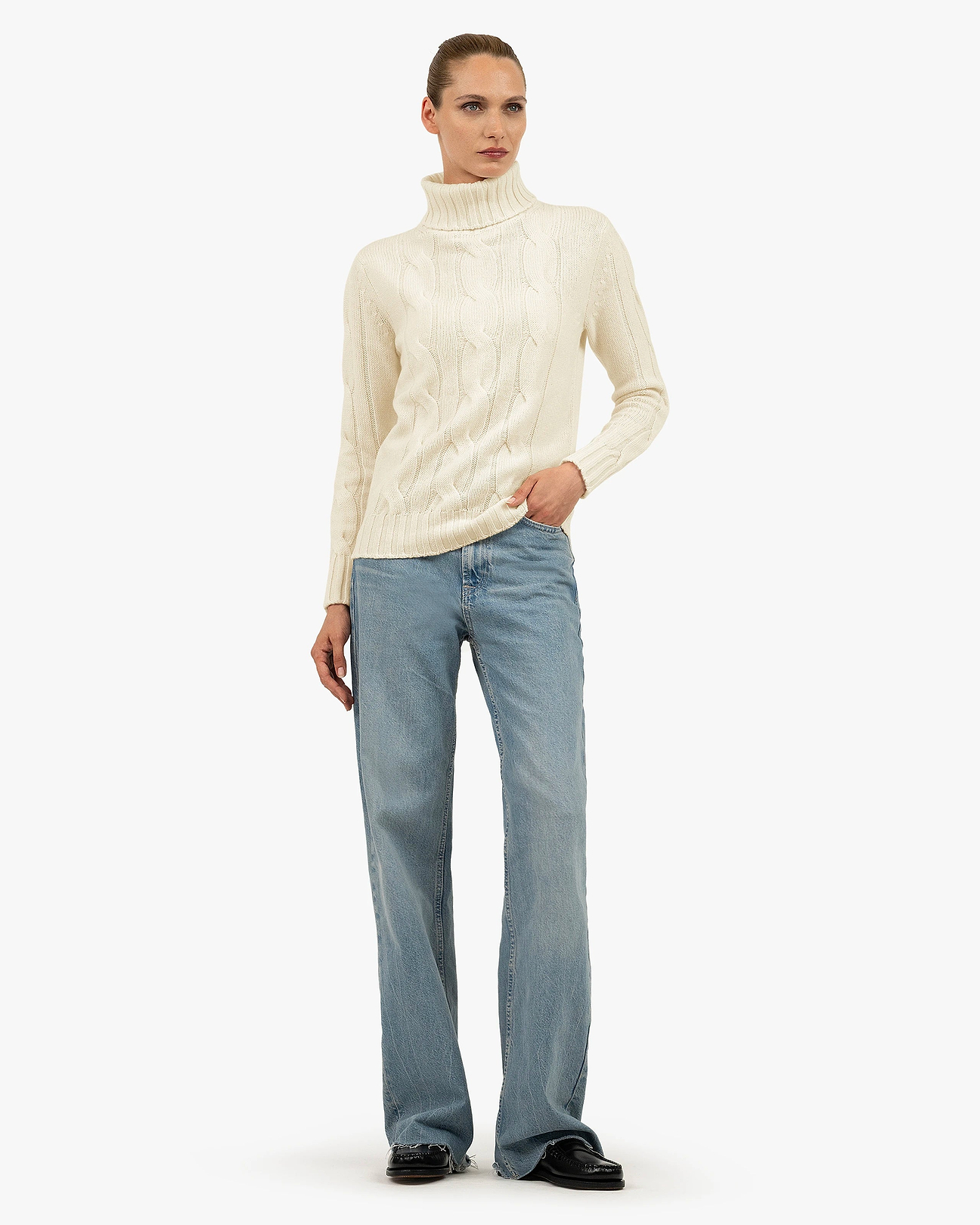Celerina Cashmere Turtleneck Sweater - White | MaisonCashmere