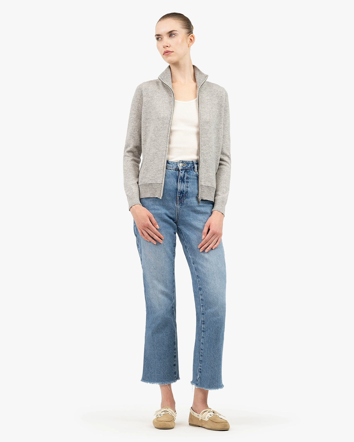 Women's Salò Zip Cardigan - Light Grey Cashmere