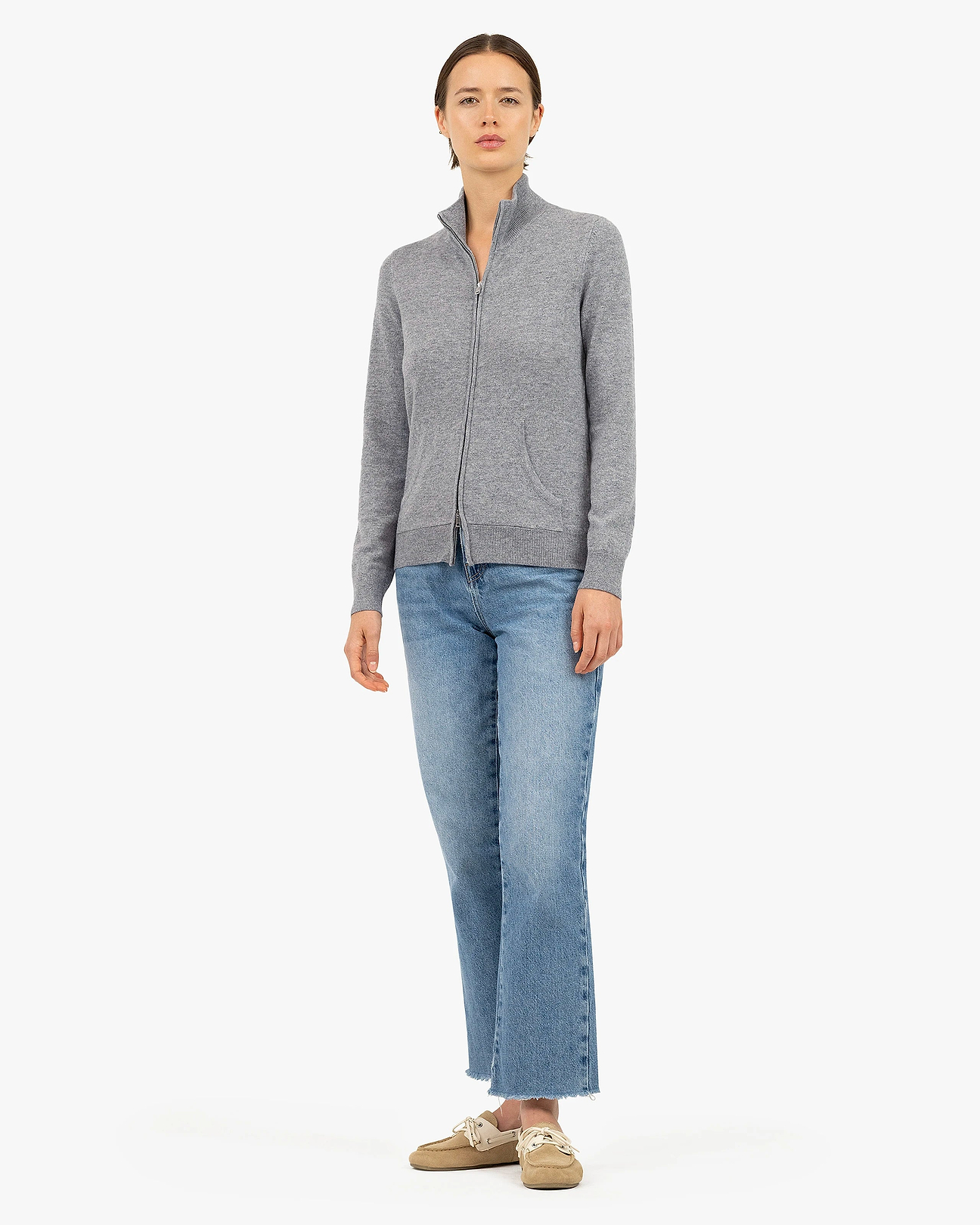 Women's Salò Zip Cashmere Cardigan - Medium Grey | MaisonCashmere