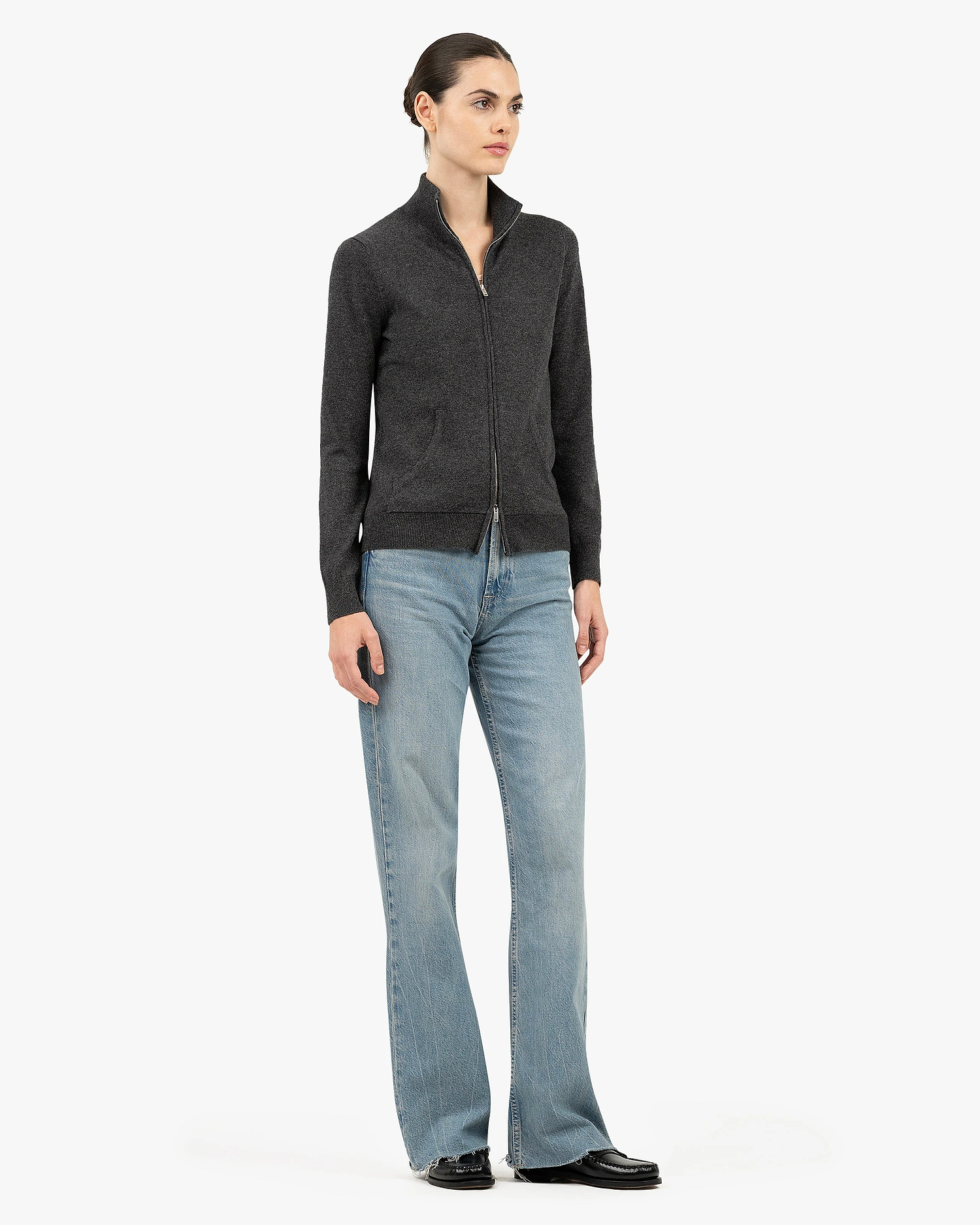Women's Salò Zip Cardigan - Charcoal Cashmere