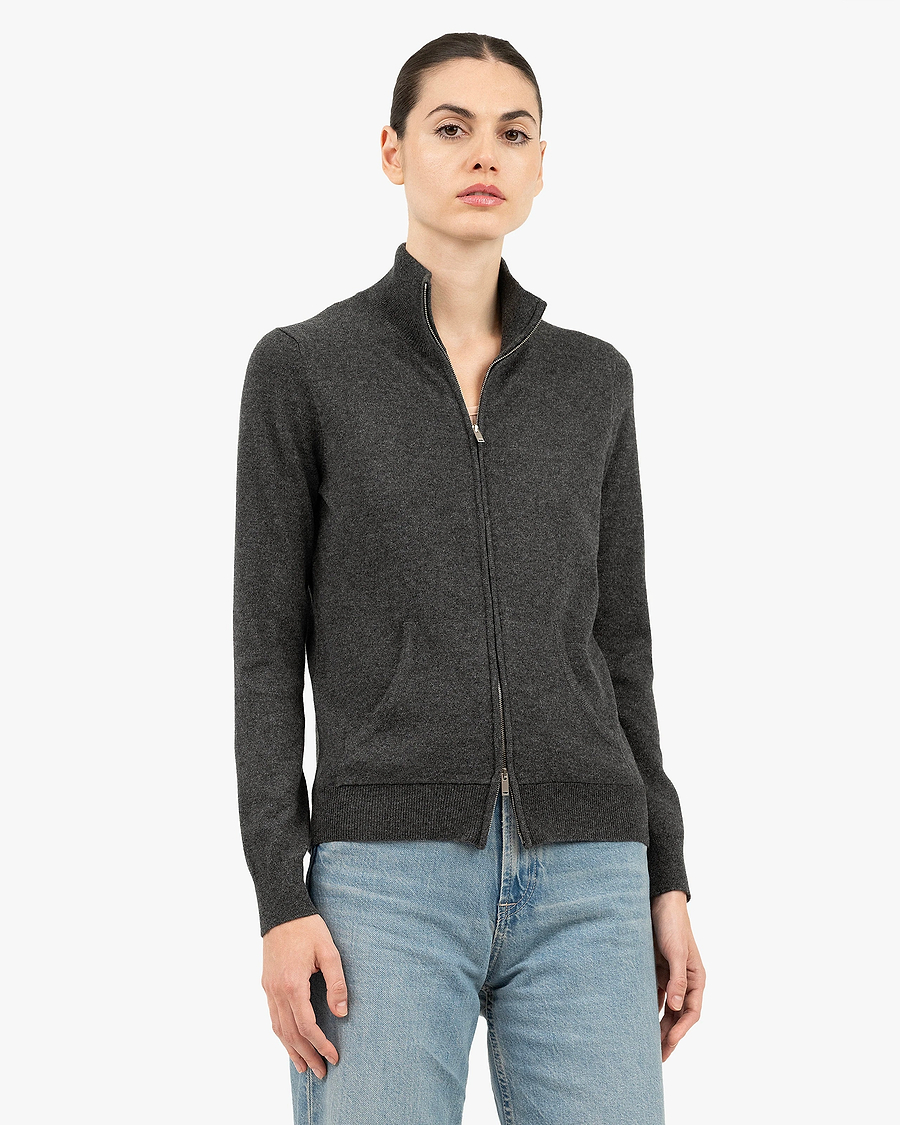 Women's Salò Zip Cardigan - Charcoal Cashmere
