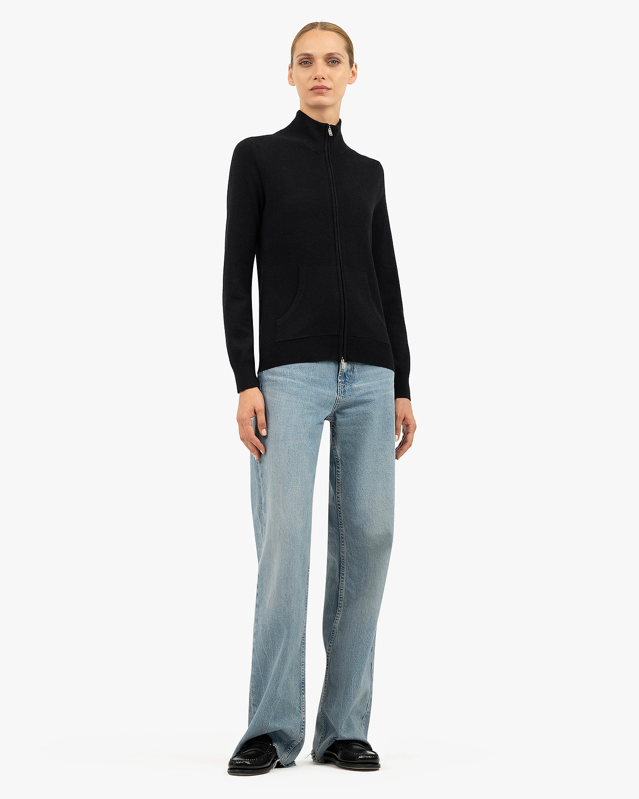 Women's Salò Zip Cashmere Cardigan - Black | MaisonCashmere