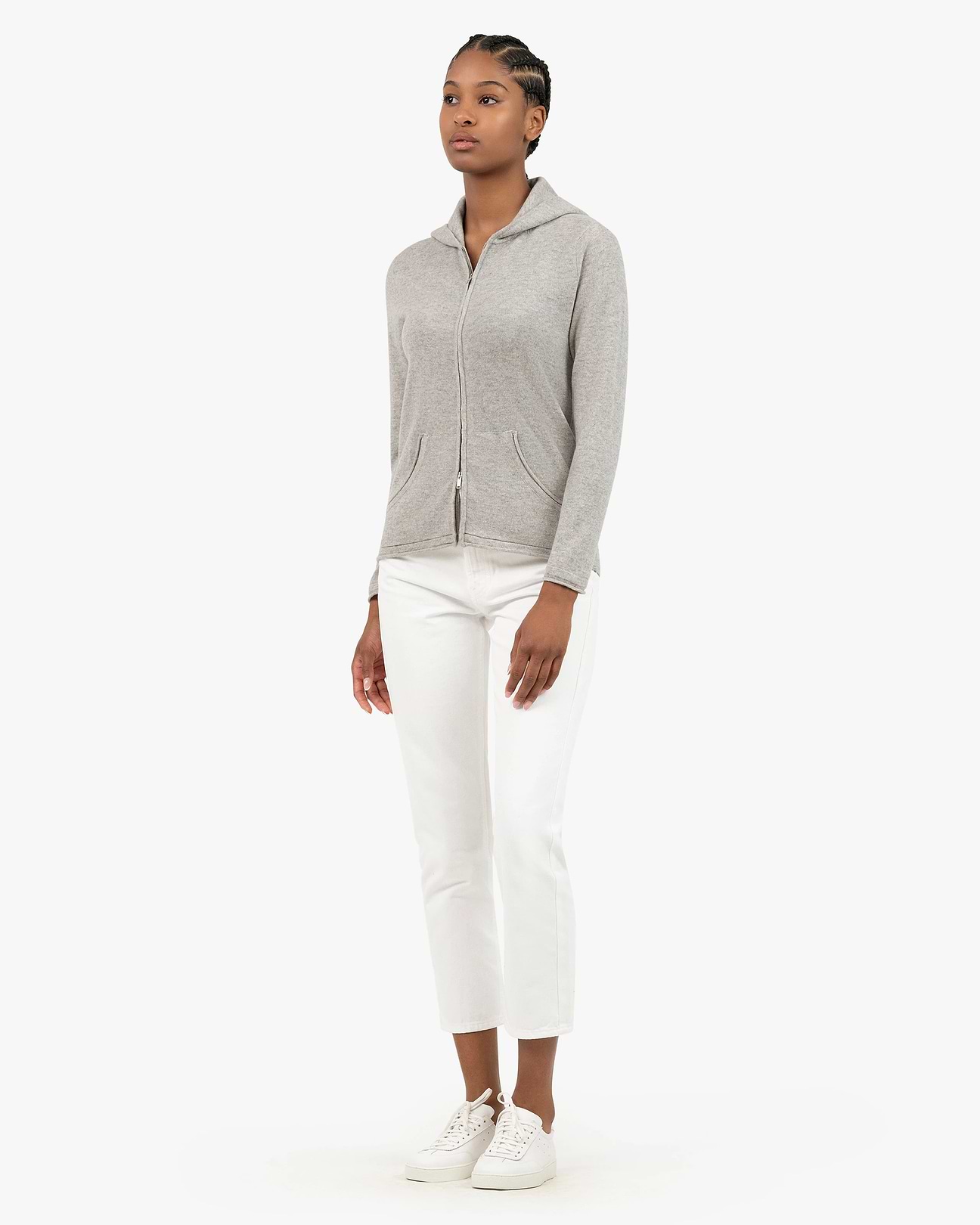 Women's Salò Zip Cashmere Hoodie - Light Grey | MaisonCashmere Women's Salò Zip Cashmere Hoodie - Light Grey | MaisonCashmere