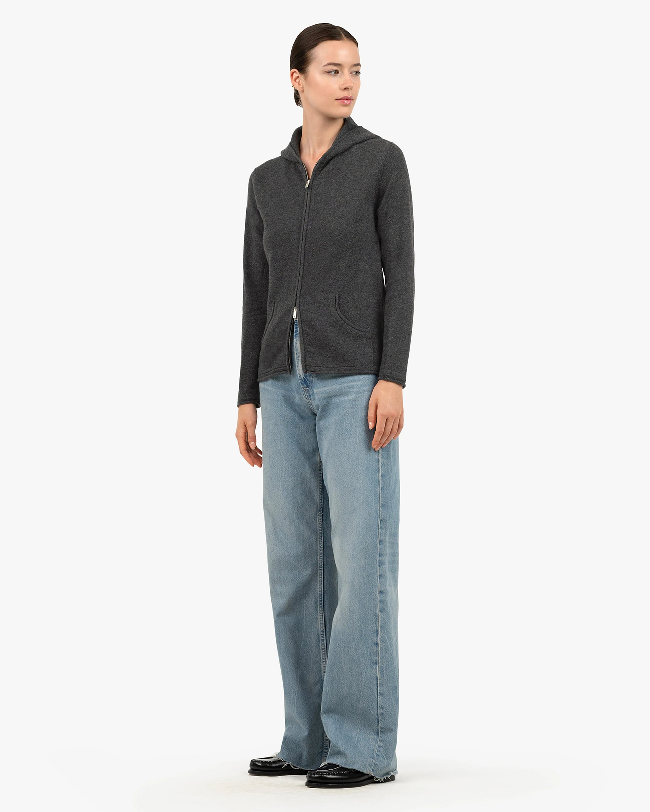 SHERRY ダークグレー スウェット Women's Salò Zip Cashmere Hoodie - Charcoal | MaisonCashmere