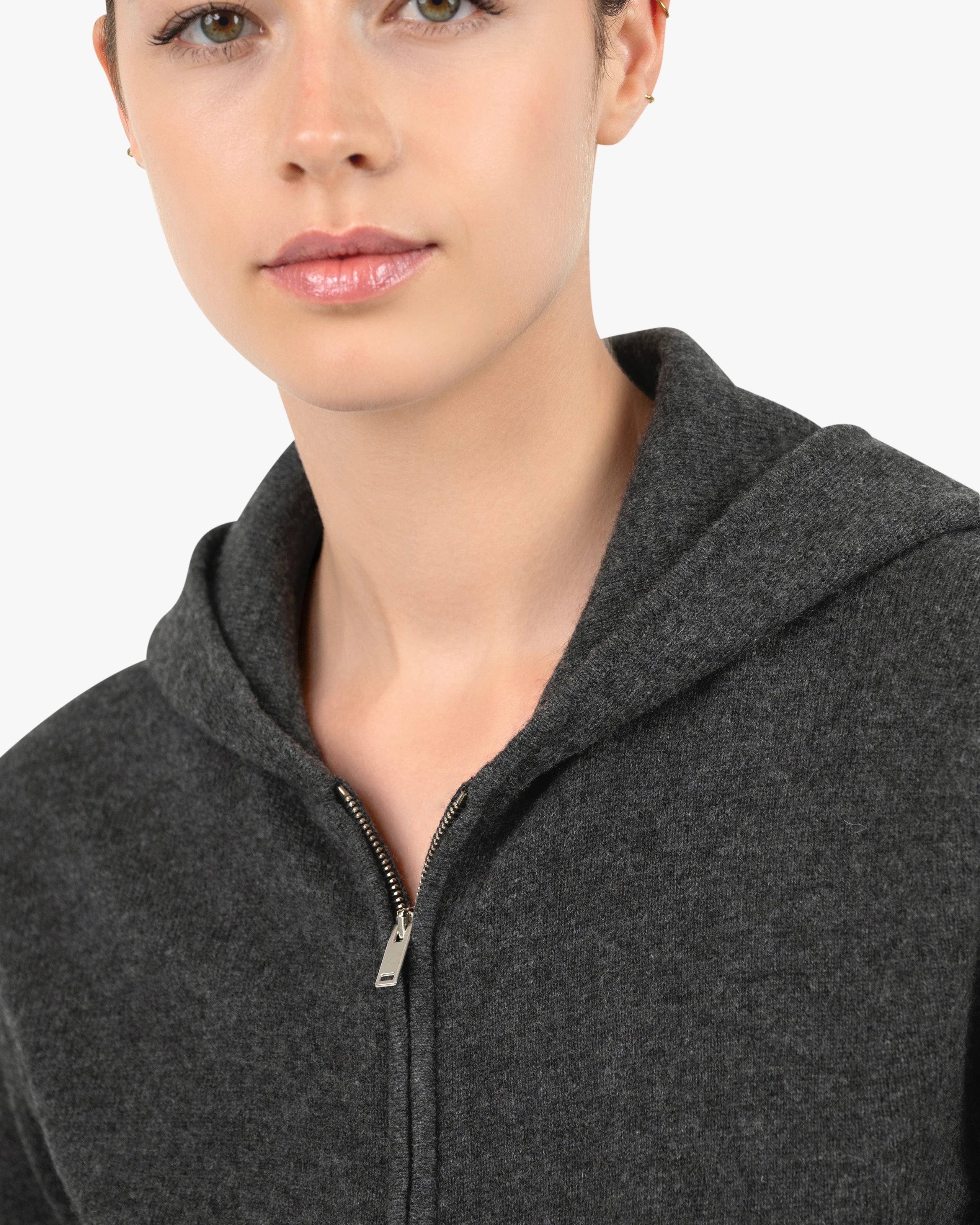 Women's Salò Zip Cashmere Hoodie - Charcoal | MaisonCashmere