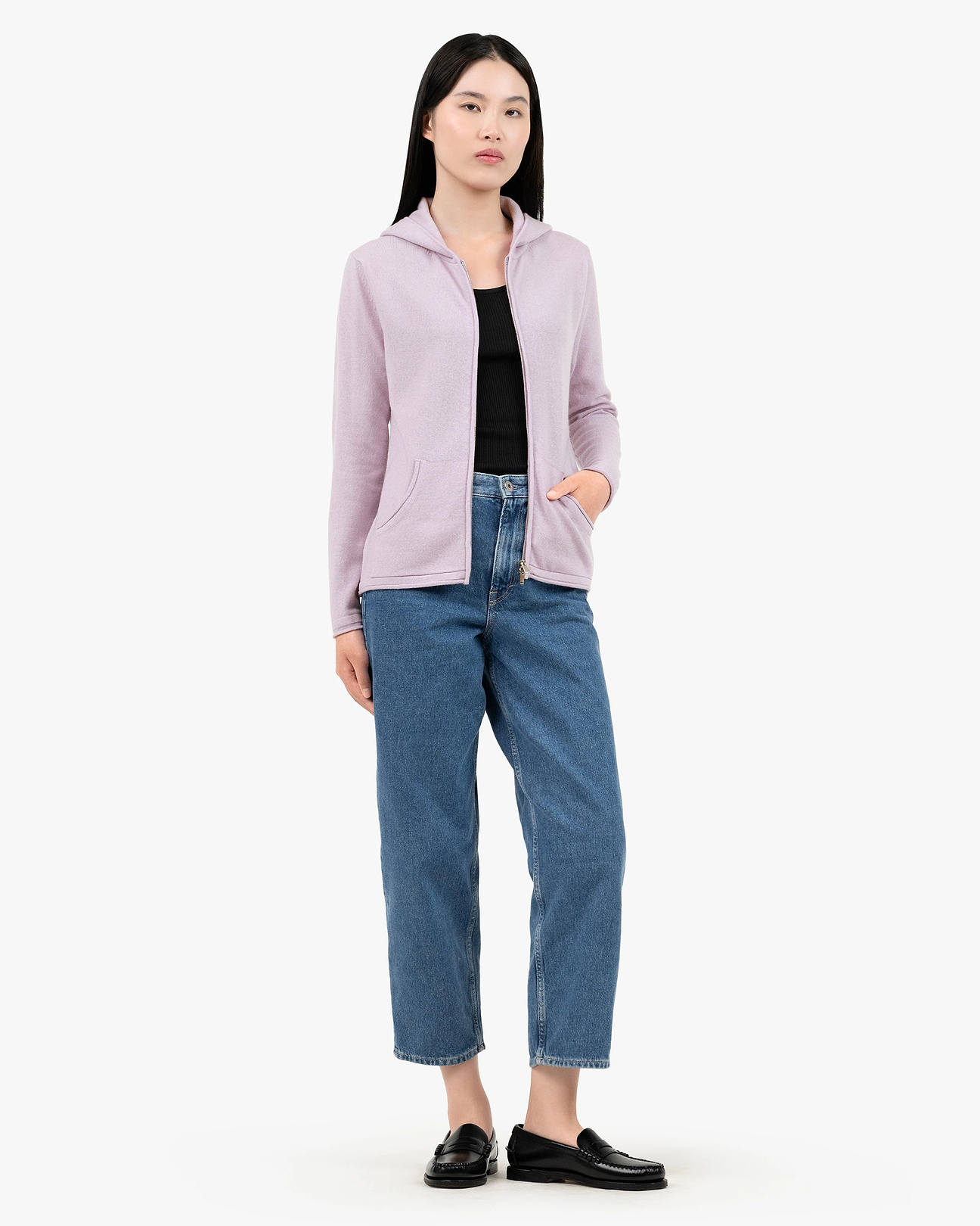 Women's Salò Zip Cashmere Hoodie - Lilac | MaisonCashmere