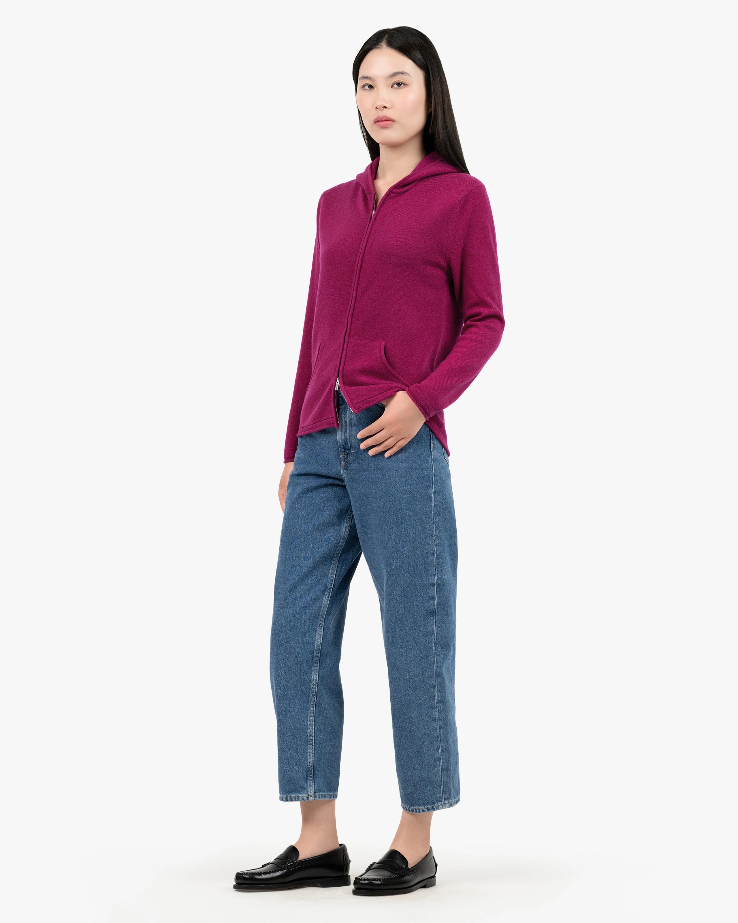 Women's Salò Zip Cashmere Hoodie - Magenta | MaisonCashmere