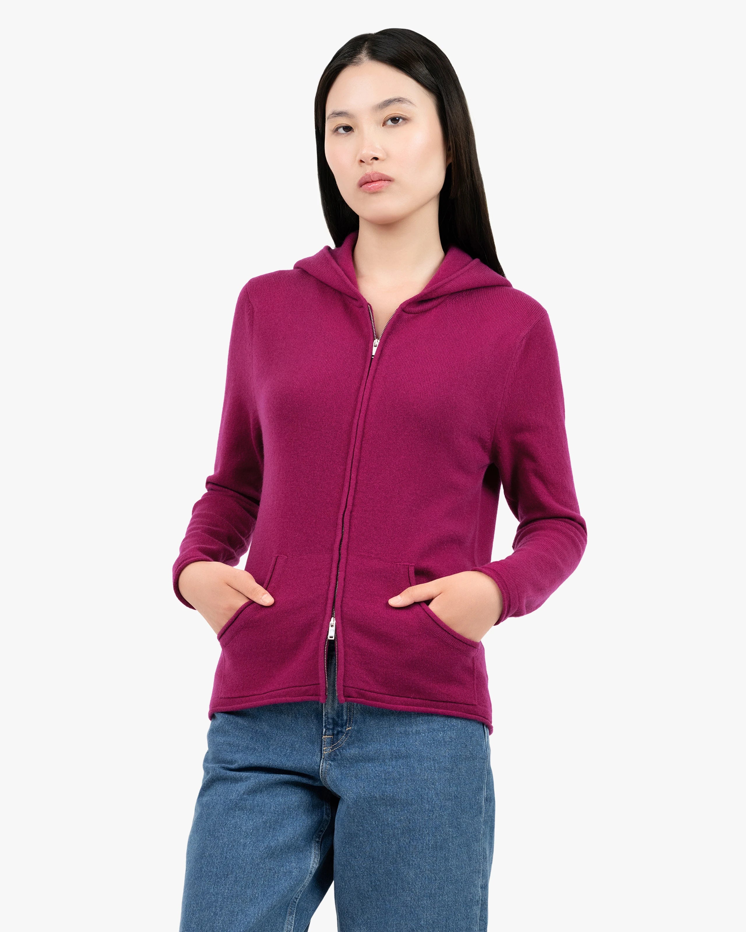 Women's Salò Zip Cashmere Hoodie - Magenta | MaisonCashmere