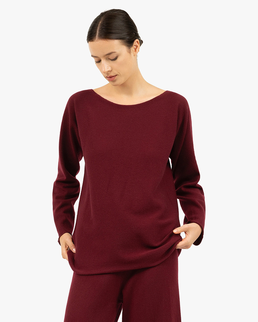 Chaillot Boat Neck Sweater - Bordeaux Cashmere